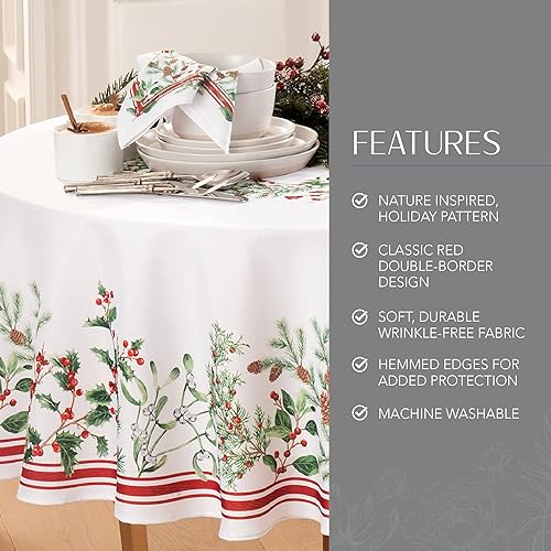 Miniatura 3 de Elrene Home Fashions Winter Holiday - Mantel con borde de bayas, mantel decorativo de Navidad, 70 pulgadas, redondo