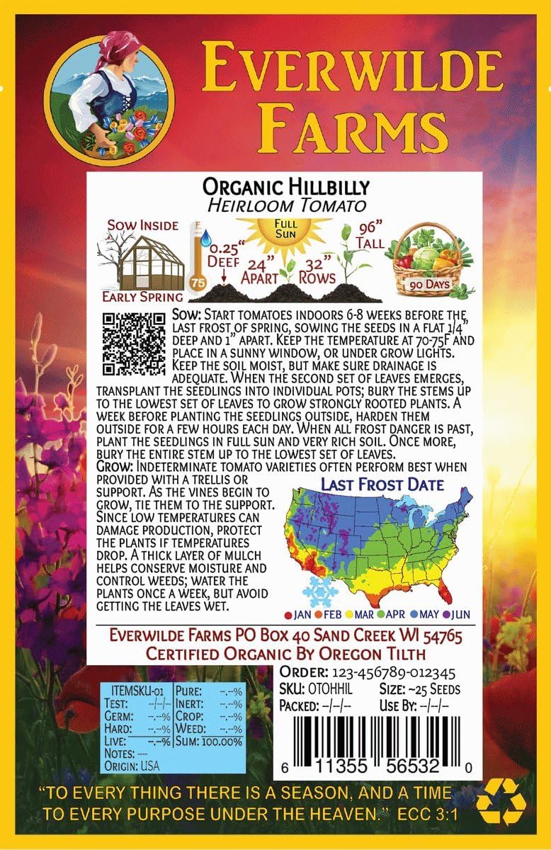 Everwilde Farms - 1 Oz Organic Hillbilly Heirloom Tomato Seeds - Gold Vault Packet
