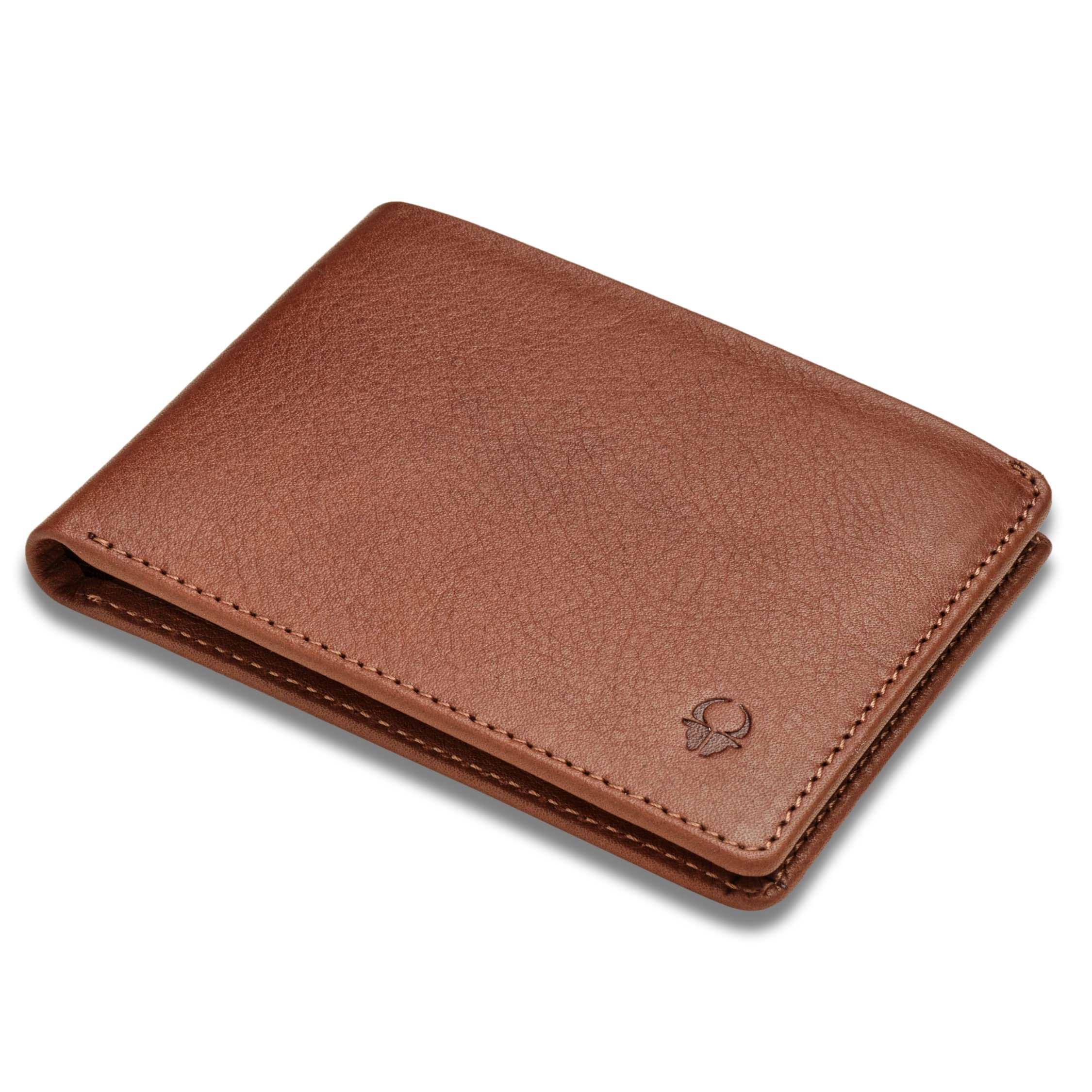 DONBOLSO Front Pocket Minimalist Leather Slim Wallet for Men - Extra Capacity Bifold Wallets with ID Window - Men's Thin Billfold with 7 Card Slots - Genuine Leather Gift for Him - Nappa Brown