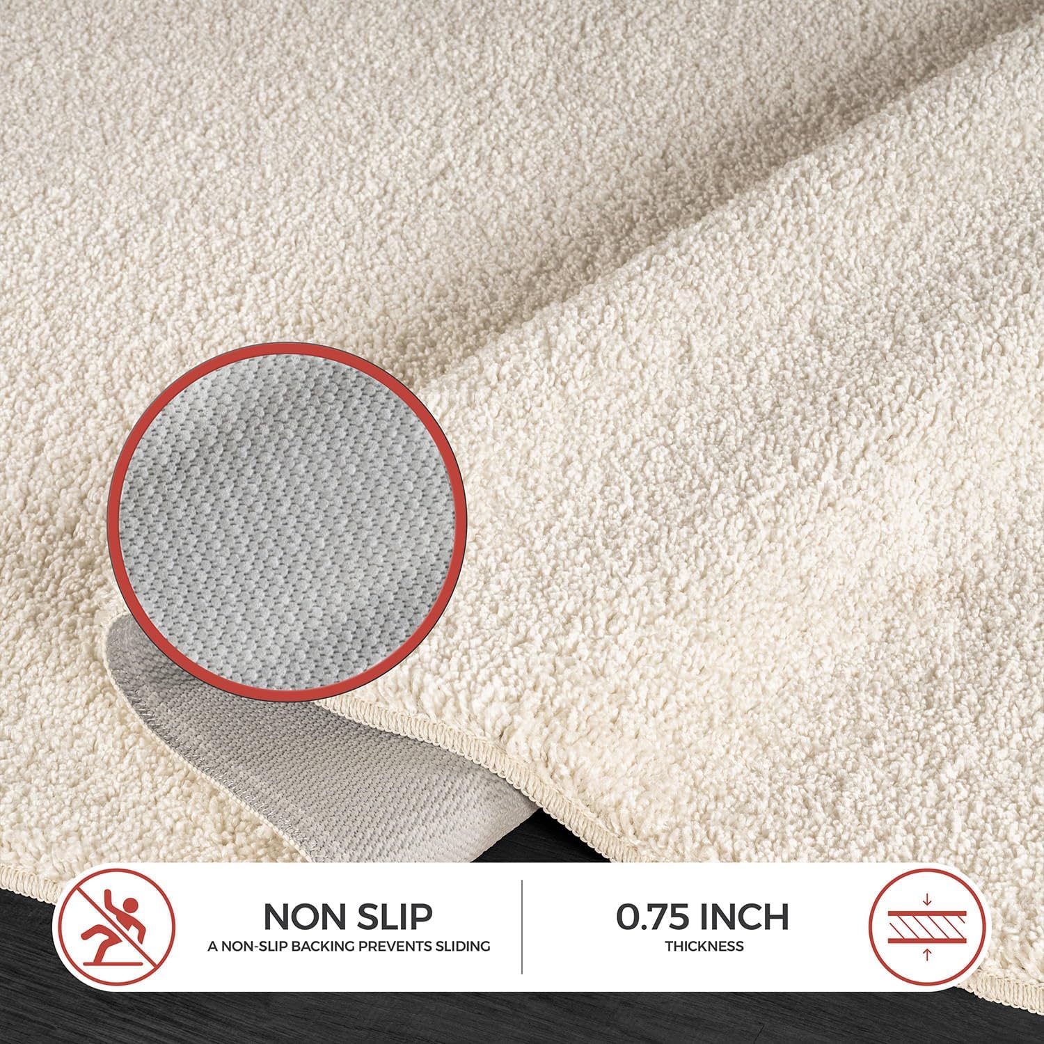 Luul Home Non Slip Solid Area Rug Bone 3x5 Rubber Back Soft Rugs for Living Room Kitchen Bedroom and Hallway Stain Resistant Washable Easy Cleaning Non Shedding Carpet Bone 3 x 5