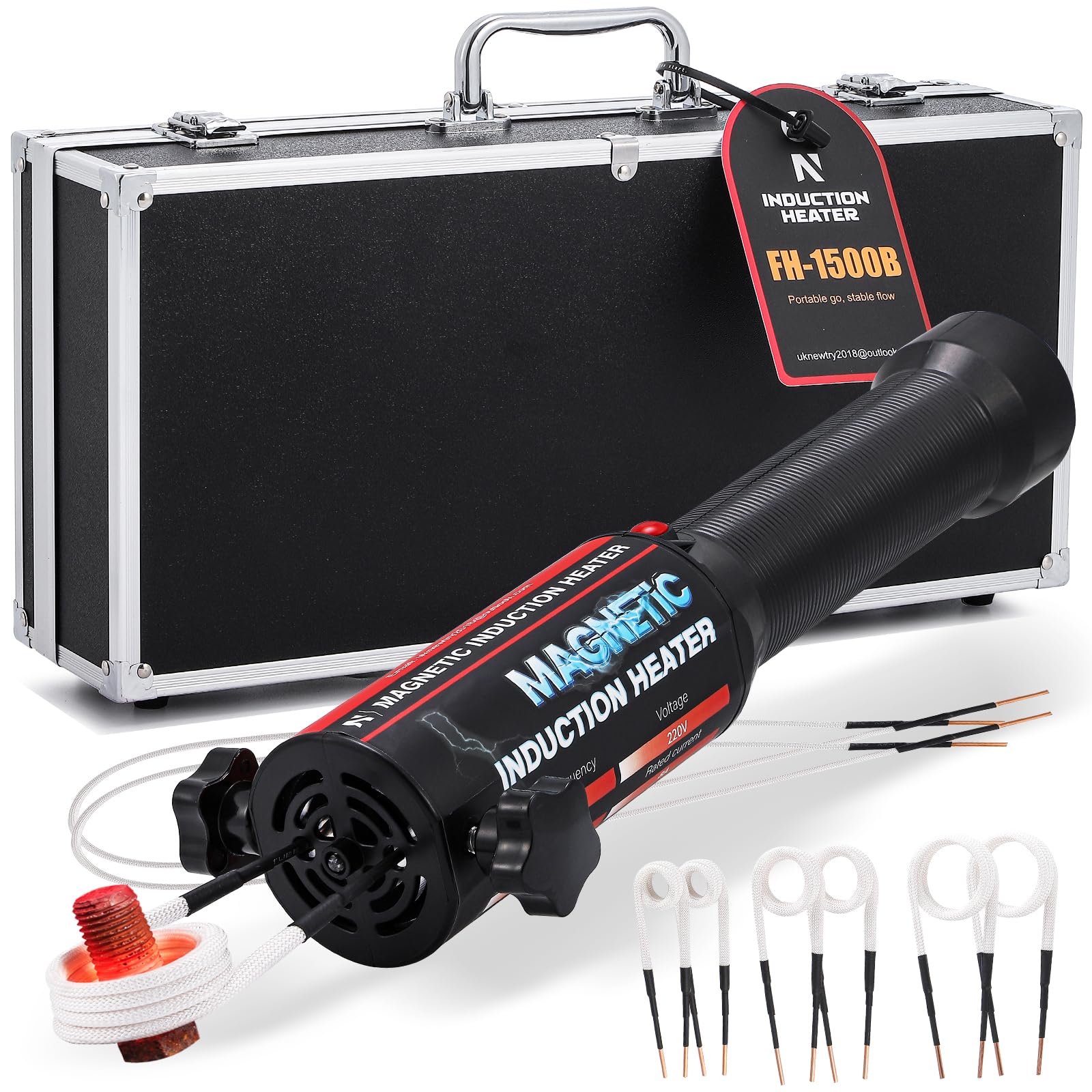 NEWTRY Riscaldatore induzione 1500W 8 bobine svitabulloni ruggine auto 220V | Potente, senza fiamma, dadi arrugginiti, viti, bulloni, durevole, per officina auto, alta efficienza, allentamento rapido