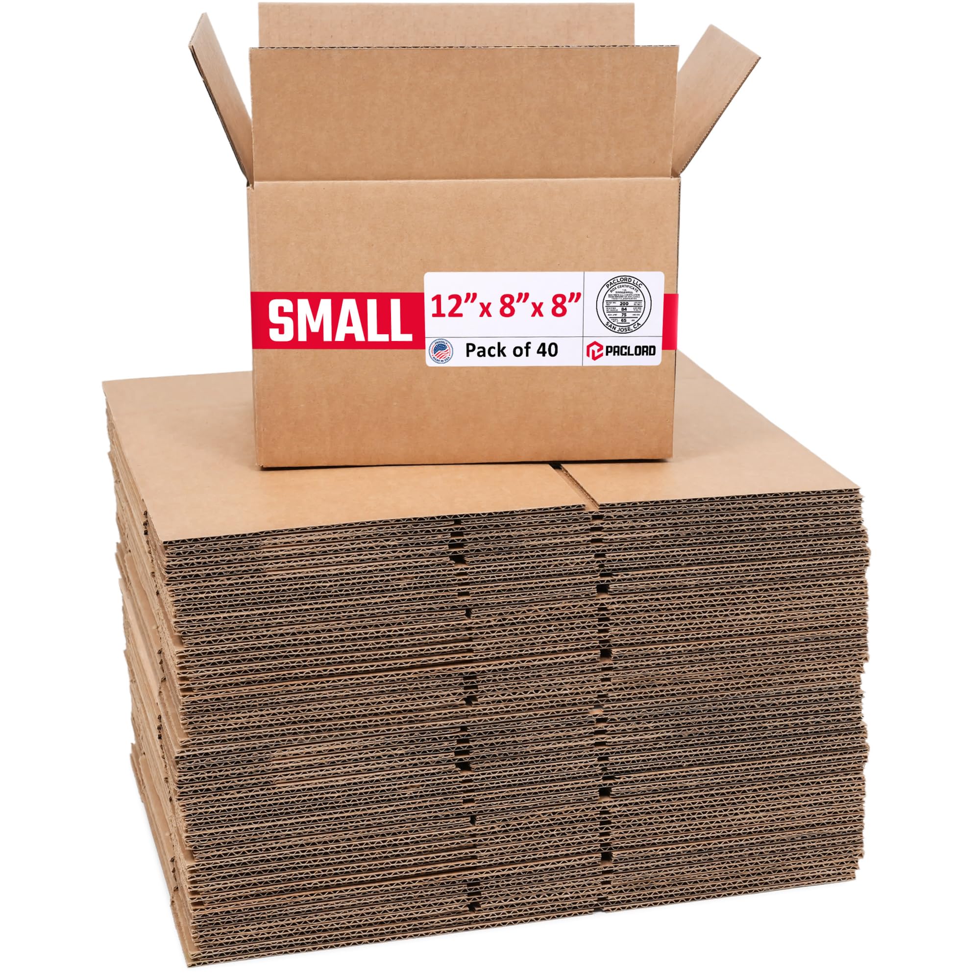 Small Cardboard Boxes 12"L x 8"W x 8"H (Pack of 40) - USA-Made Packing Boxes for Moving, Shipping, or Storage - USPS, UPS, FedEx Approved - Professional Packing Supplies for Moving | USA-Made Packing Boxes for Moving, Shipping, or Storage - USPS, UPS, FedEx Approved - Professional Packing Supplies