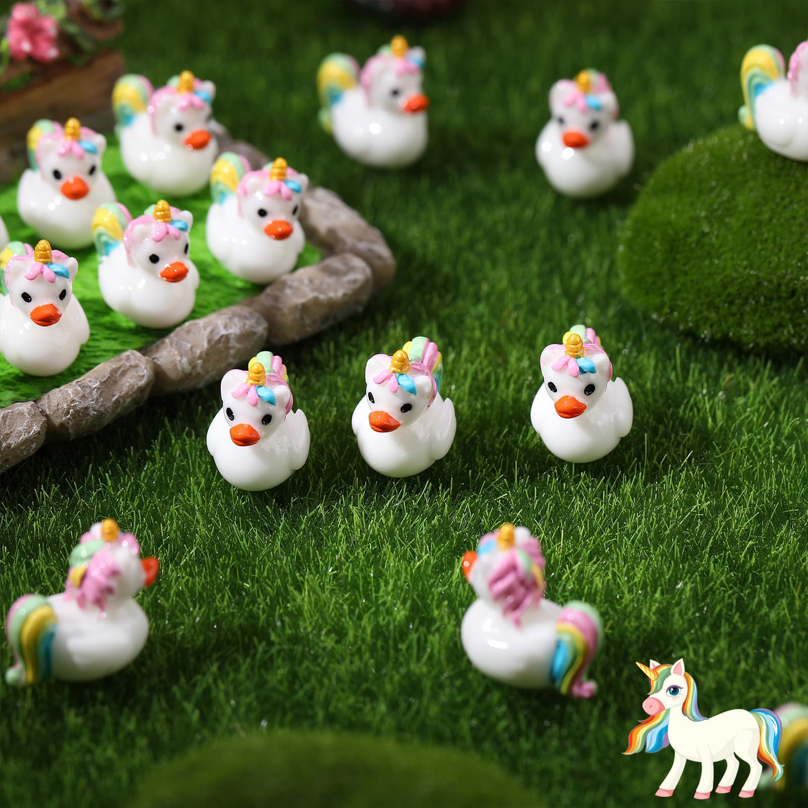 50 Stück Einhorn-Enten Spielzeugfiguren, Mini-Einhorn-Enten aus Harz, kleine Einhörner, Entenspielzeug für Partygeschenke (Einhörner)