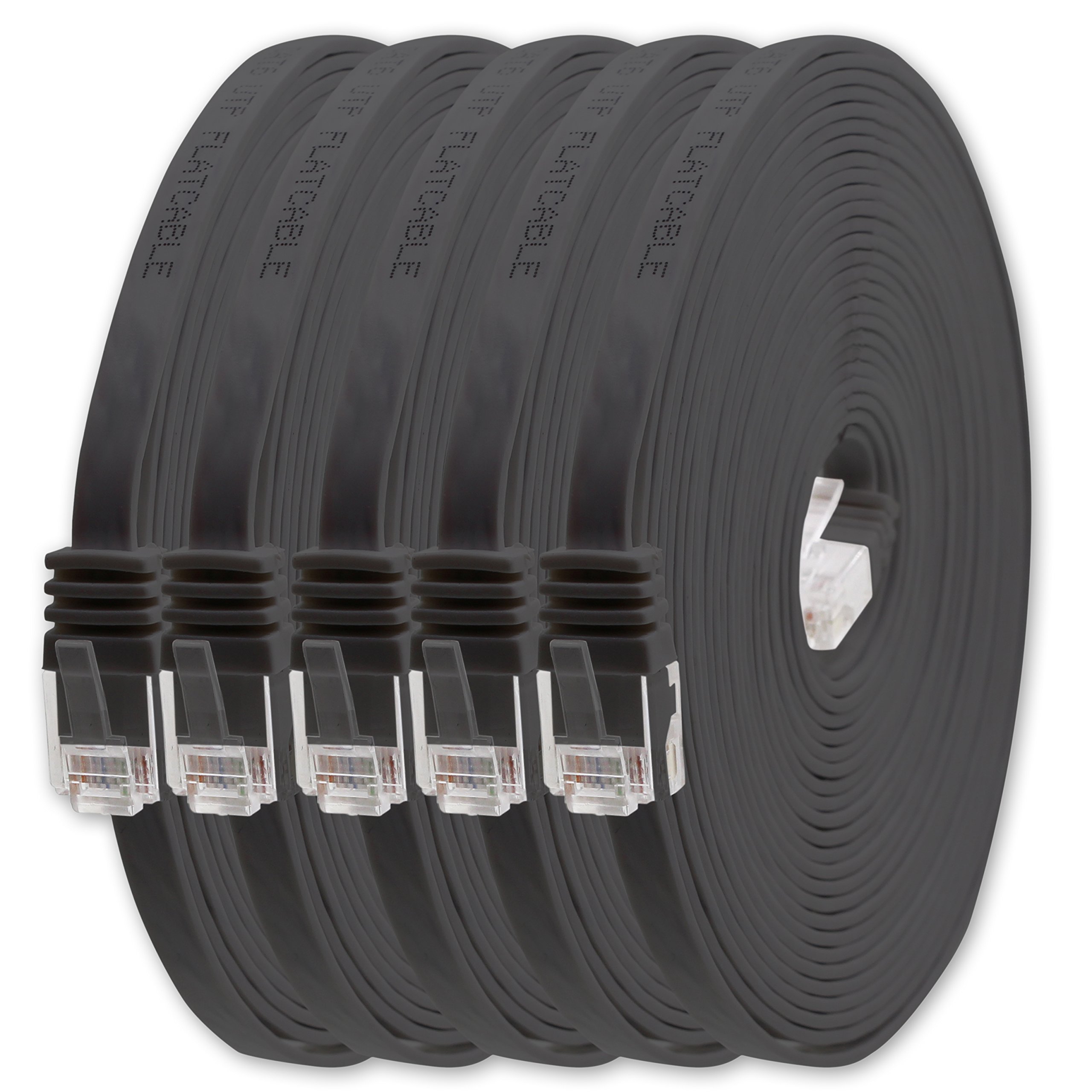 1aTTack.de 2m - Schwarz - 5 Stück - Cat.6 Flaches Netzwerkkabel Cat6 Flachkabel Ultra Flach Cat.6 Patchkabel 1000 Mbit/s Gigabit LAN (RJ45) Flach Slim Micro