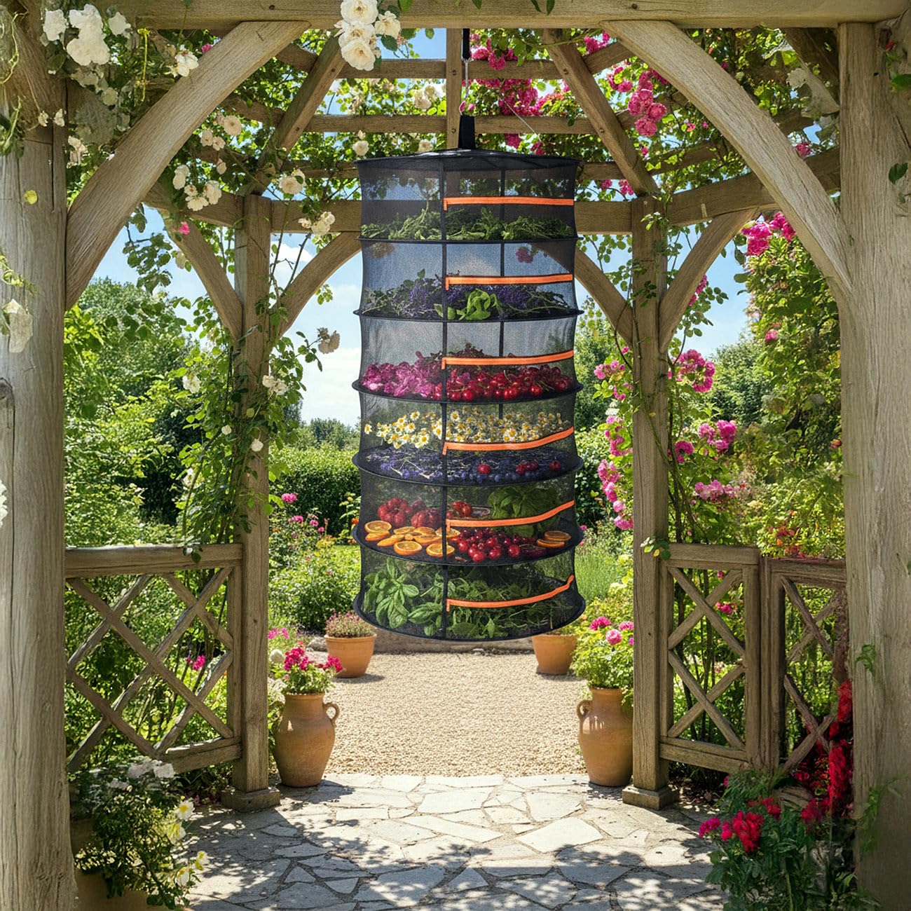 Royal Gardineer Kräuter-Trocknungsnetze: 2er-Set 6-lagige Netz-Hänge-Abtropfgestelle für Kräuter, 120 x 60cm (Netzgestell für, Trockengestelle)