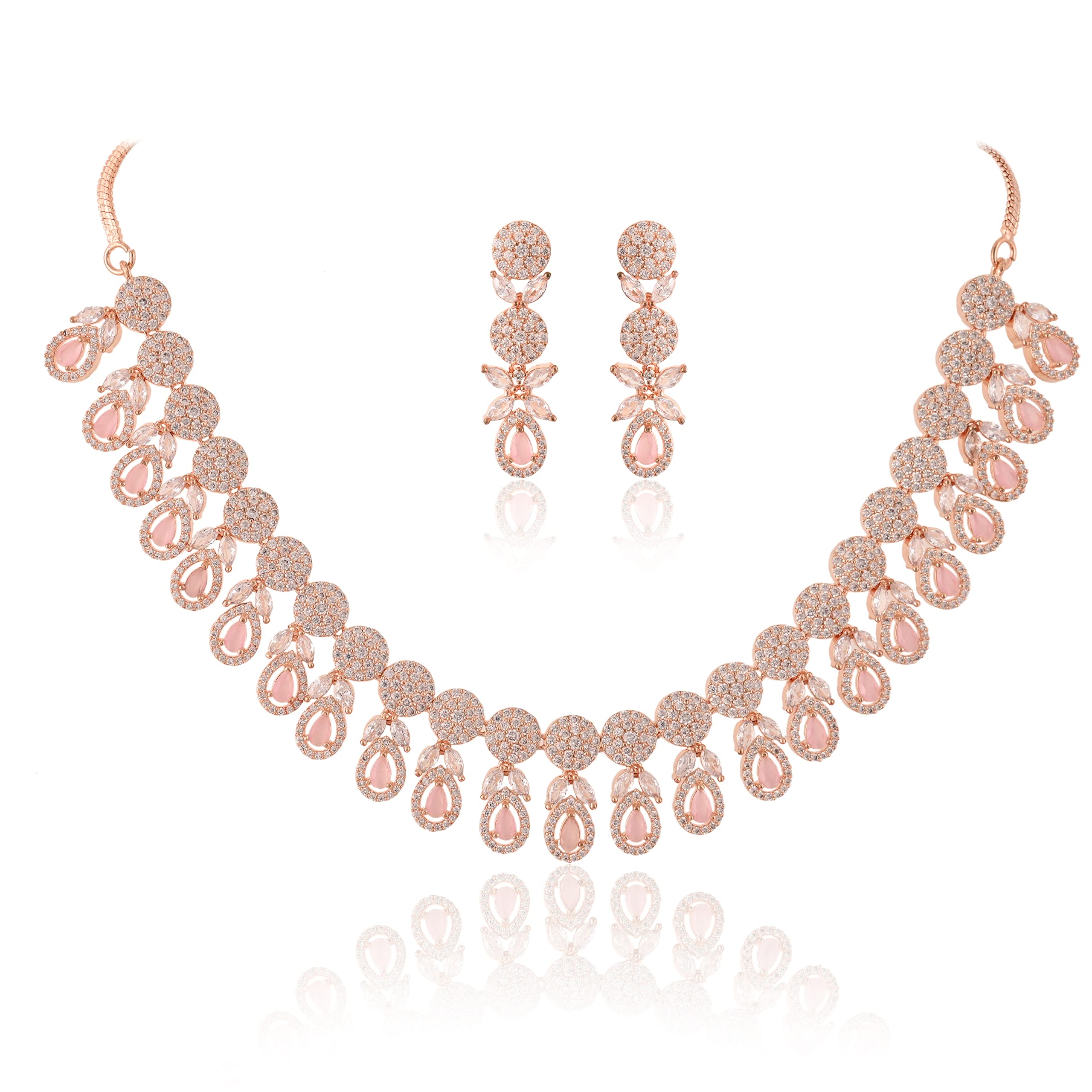 Ratnavali Jewels American Diamond Necklace set Rose Gold Plated Traditional Jewellery Set with Earring for Women/Girls RV4182P-RG (B0B1DT7RV1) Amazon Price History, Amazon Price Tracker