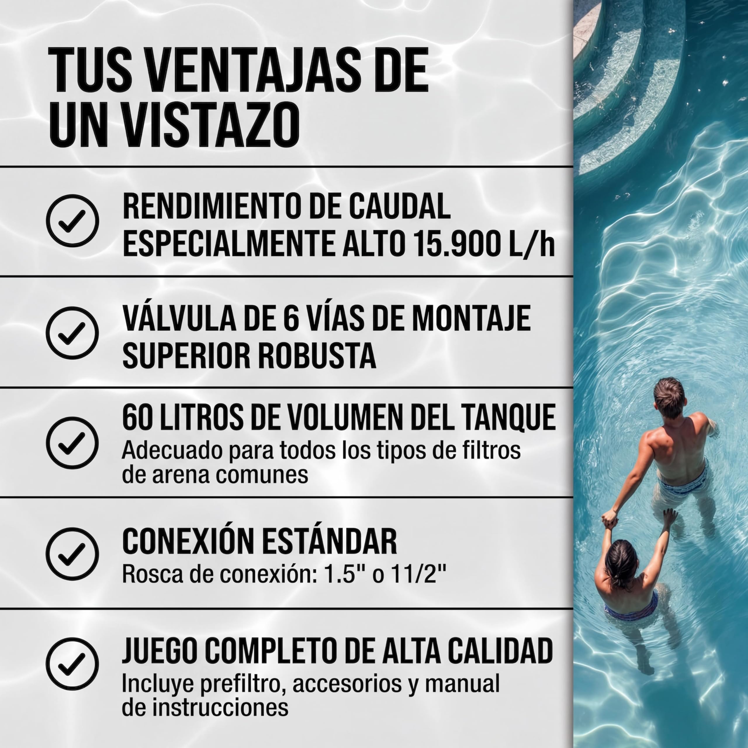 Monzana® Depuradora Piscina 15.900L/h Filtro de Arena hasta 70.000L Válvula 7 Funciones Filtrado 600W Adaptador Ø32-38mm Bomba Indicador de Presión