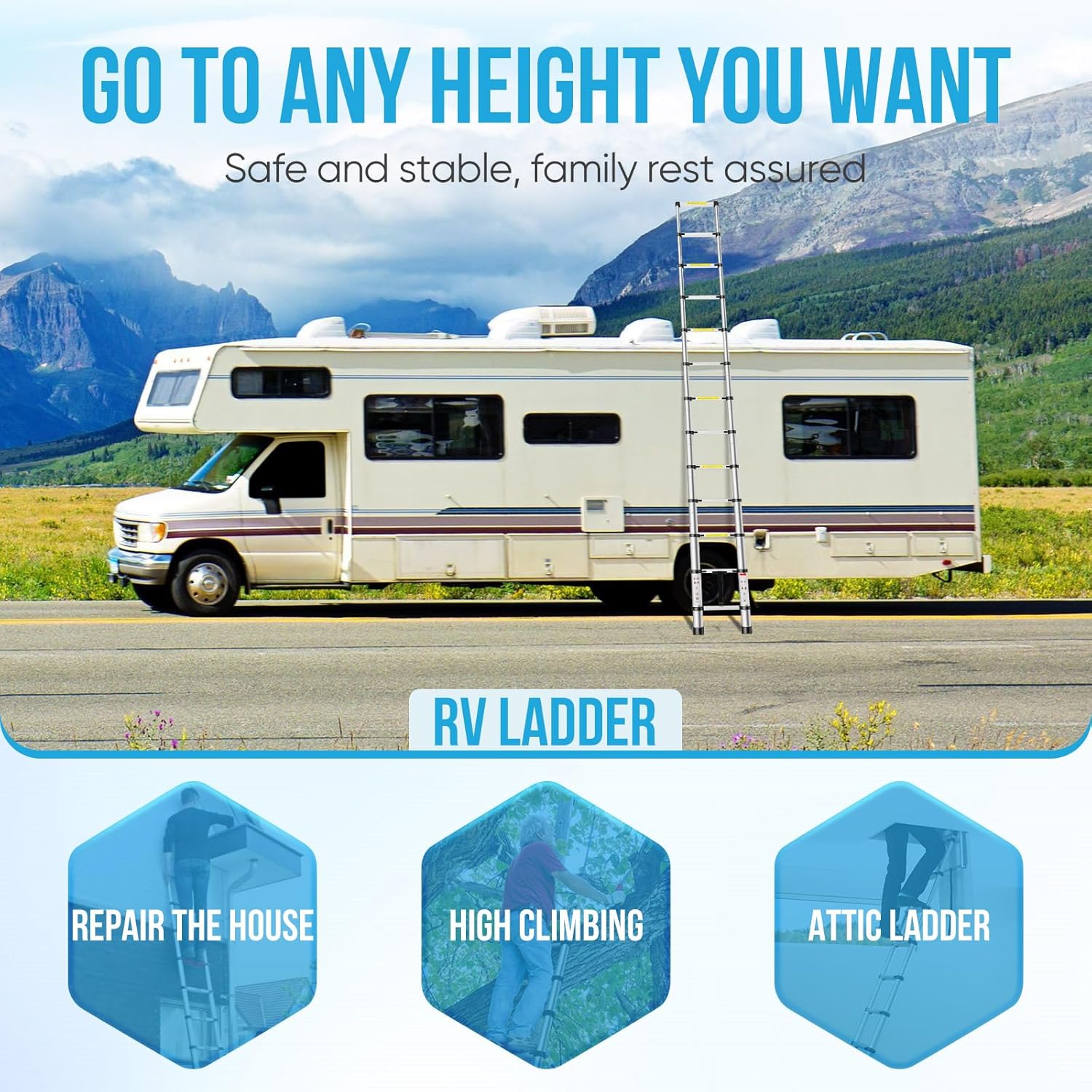 Telescoping Ladder,FAHKNS 16.5 FT Aluminum Extension Ladder, Heavy Duty 330lbs Max Capacity,Folding Compact Portable Anti-Slip Ladder for RV or Outdoor Work