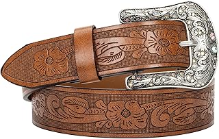 Western-Leather - Cinturones de piel para mujer, color turquesa, con hebilla ovalada, cinturón de vaquera en relieve para pantalones de mezclilla de 31 a 37 pulgadas