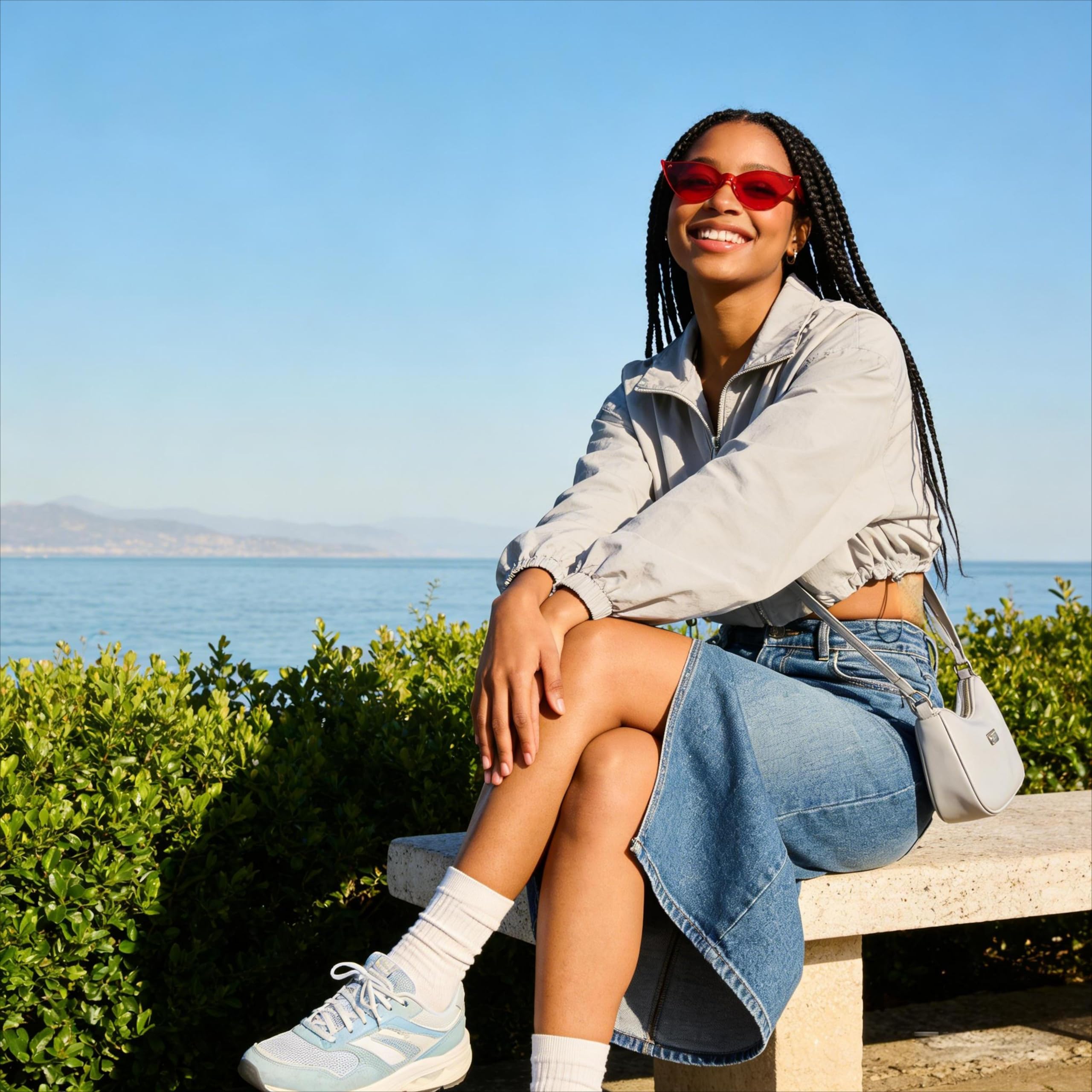 Katzenaugen-Sonnenbrille, randlos, übergroß, einteilig, farbig, transparent, Retro-Brille für Damen und Herren