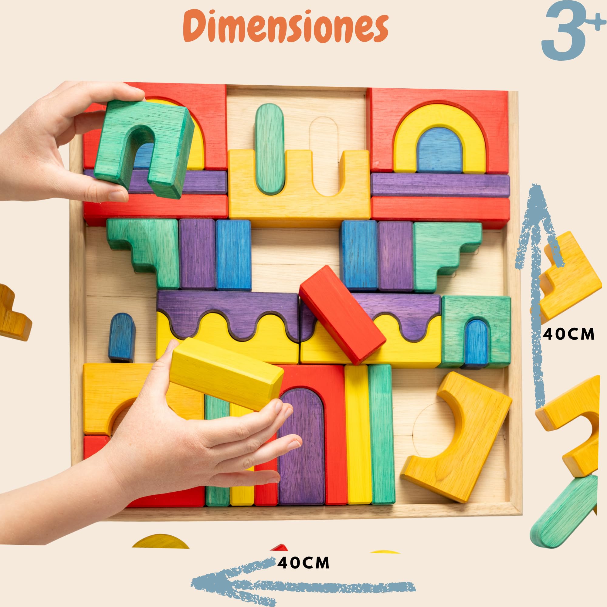 Großes Montessori Holzbausteine Set – Bunte Holzbausteine für Kinder ab 1 Jahr, Lernspielzeug aus Naturholz, Motorikspielzeug, Kreatives Bauspielzeug