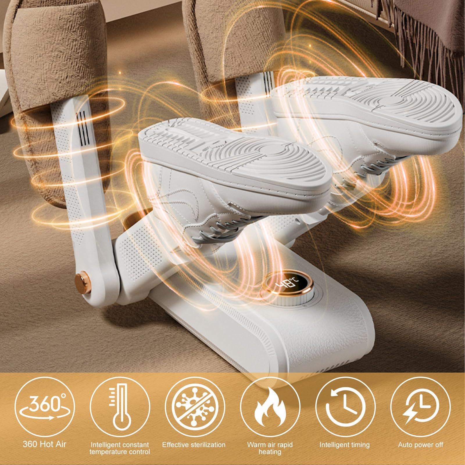Asciuga Scarpe Da Calcio Pieghevole, Asciugatore per Scarponi E Guanti Aria Calda a 360° Con 4 Modalità Timer, Asciugatore per Guanti Da Boxe Per Scarpe Da Ginnastica, Scarpe, Guanti