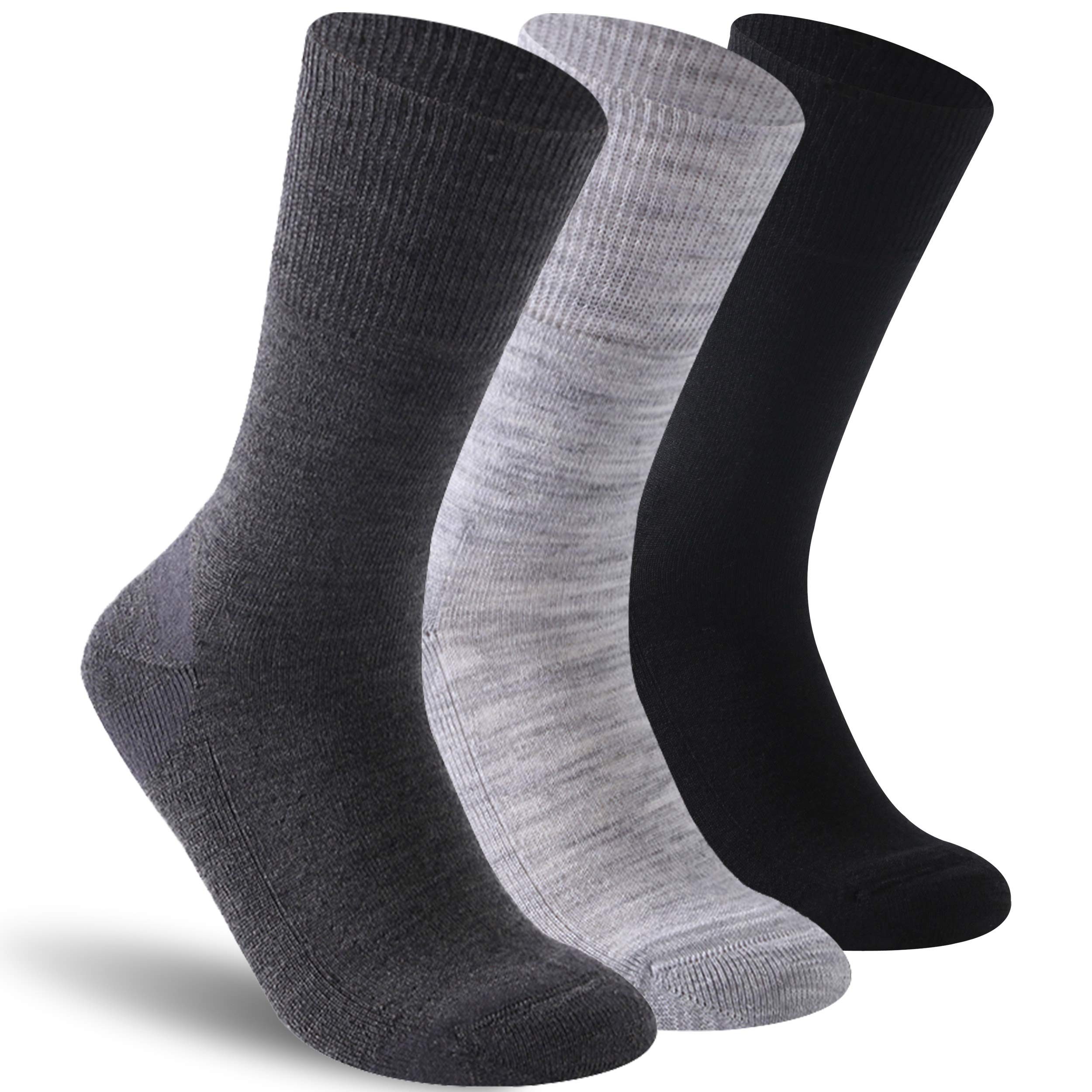 Facool Diabetic Socks for Men Women, Dress Cushioned Crew Cotton Socks with Non-Binding,Loose Top,Seamless Toe 6 Pairs
