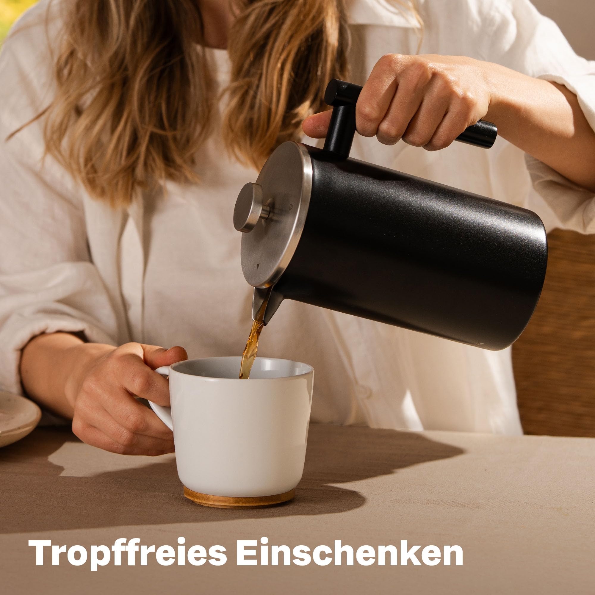 SILBERTHAL French Press Thermo 1 Liter - Kaffeebereiter Edelstahl - Doppelwandig isolierte Kaffeepresse für Outdoor - Kaffeekanne zum Verschenken