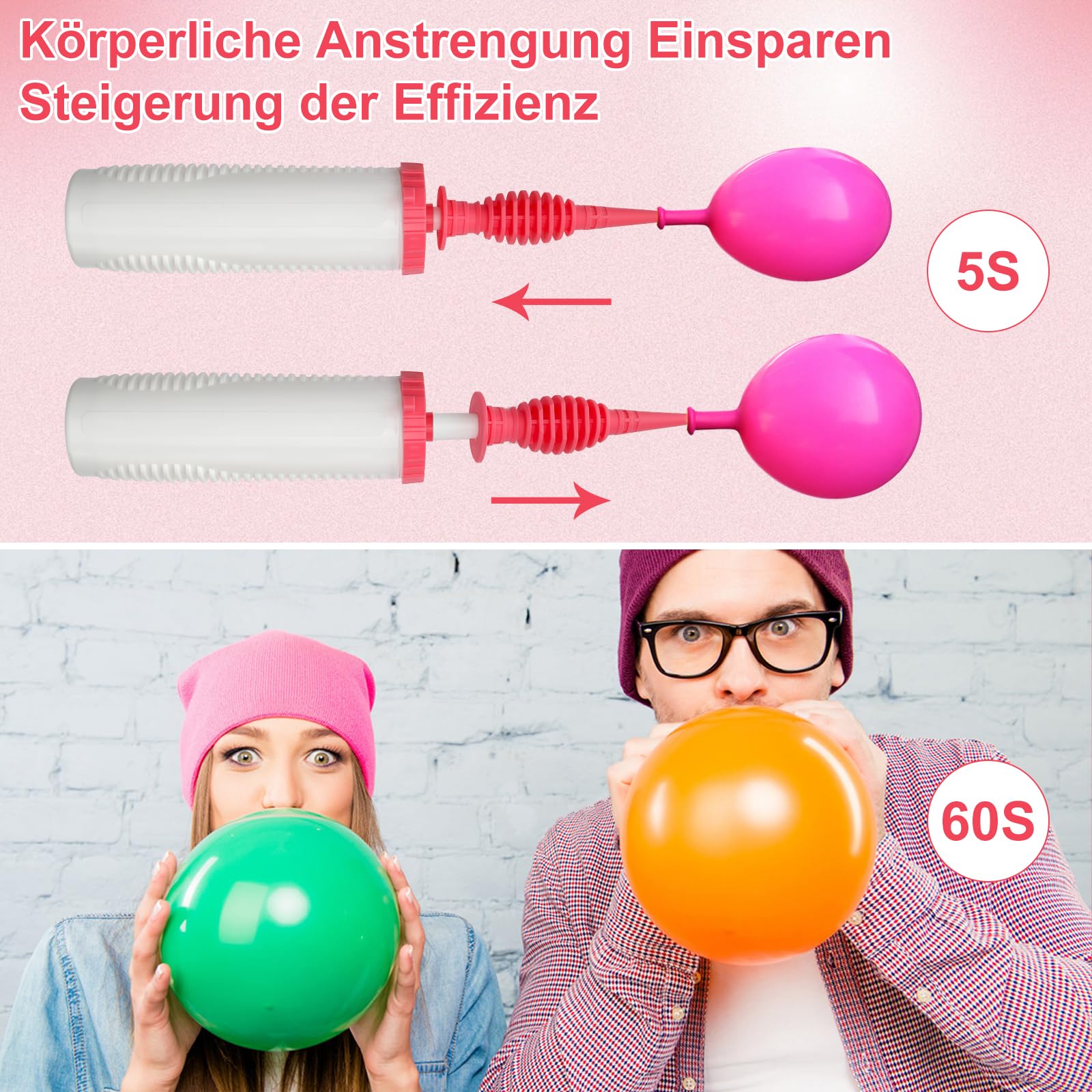 TNSLAND Lot 2 Pompes à Ballons Manuelles Double Action + 10 Clips – Rose, Fêtes & Décorations