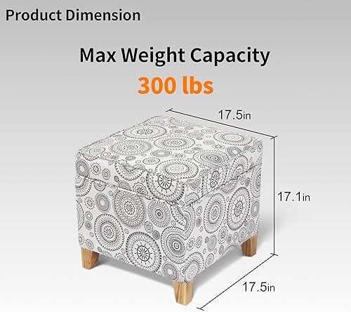 Miniatura 71 de Adeco Taburete de almacenamiento con diseño de escritura de tela, tapa con bisagras, patas de madera maciza, otomanas de 18 pulgadas de altura y 3D