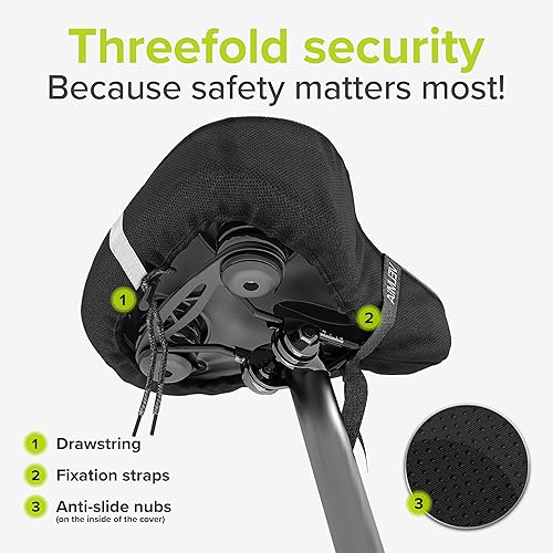 Miniatura 3 de VELMIA Cojín de asiento de bicicleta hecho de cómoda espuma viscoelástica I funda de asiento de bicicleta para hombres y mujeres con funda