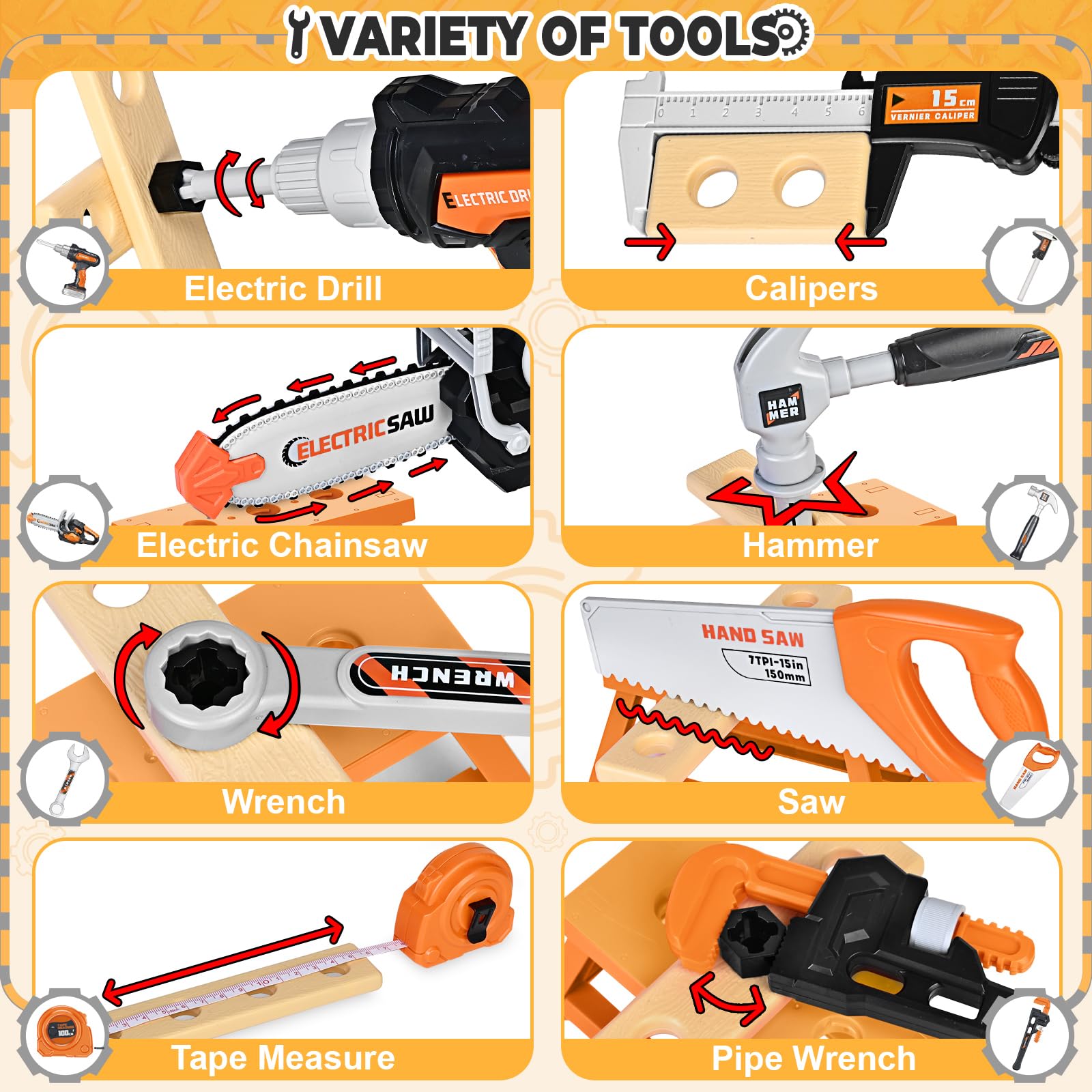 SpringFlower 51Pcs Kids Tool Set with Toy Chainsaw& Electronic Drill Toy, Toddler Tool Set, Construction Toys Tool for Kids age3,4,5,6,7,8, Tool Kit Toy for Christmas Birthday Gifts