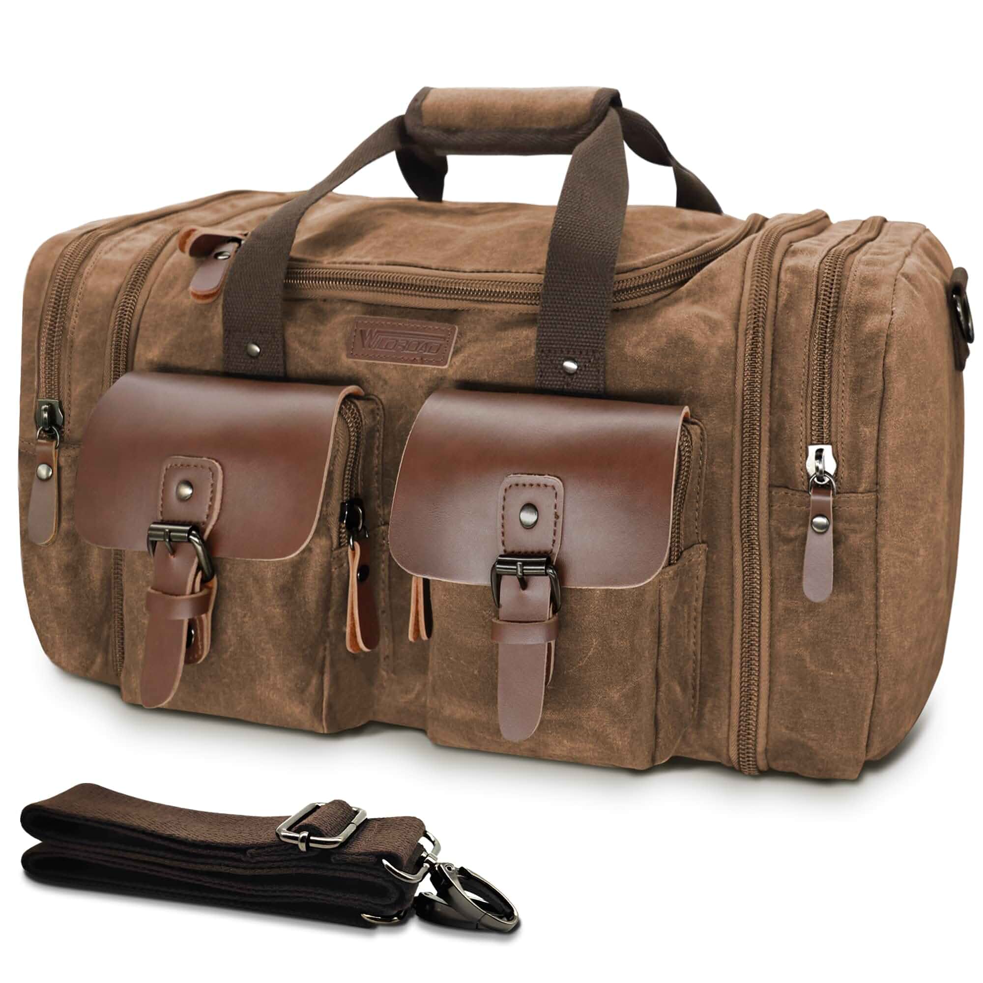 Wildroad Waxed Canvas Duffle Bag - 50L Weekender Overnight Travel Bag Gifts for Men, Holiday Birthday Gift for Dad, Husband & Partner, Carry-on Size