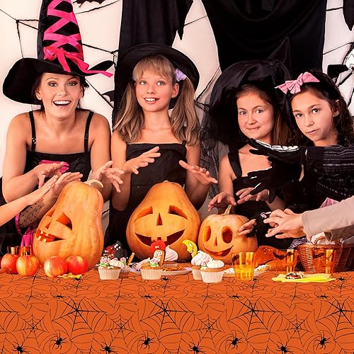 Miniatura 5 de Paquete de 4 manteles rectangulares de tela de araña de Halloween, 54 x 108 pulgadas, manteles rectangulares de tela de araña de plástico, manteles