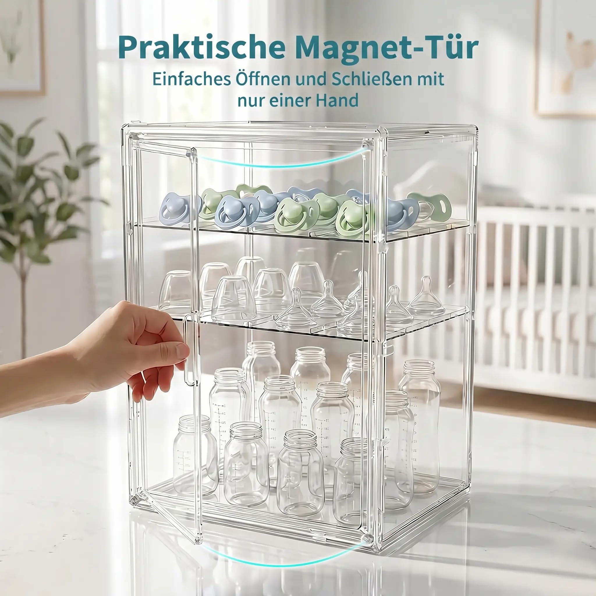Acryl-Babyflaschen-Organizer mit Magnetverschluss, Aufbewahrung für Sauger und Pumparteile, geeignet für Küche, Bad & Haushalt