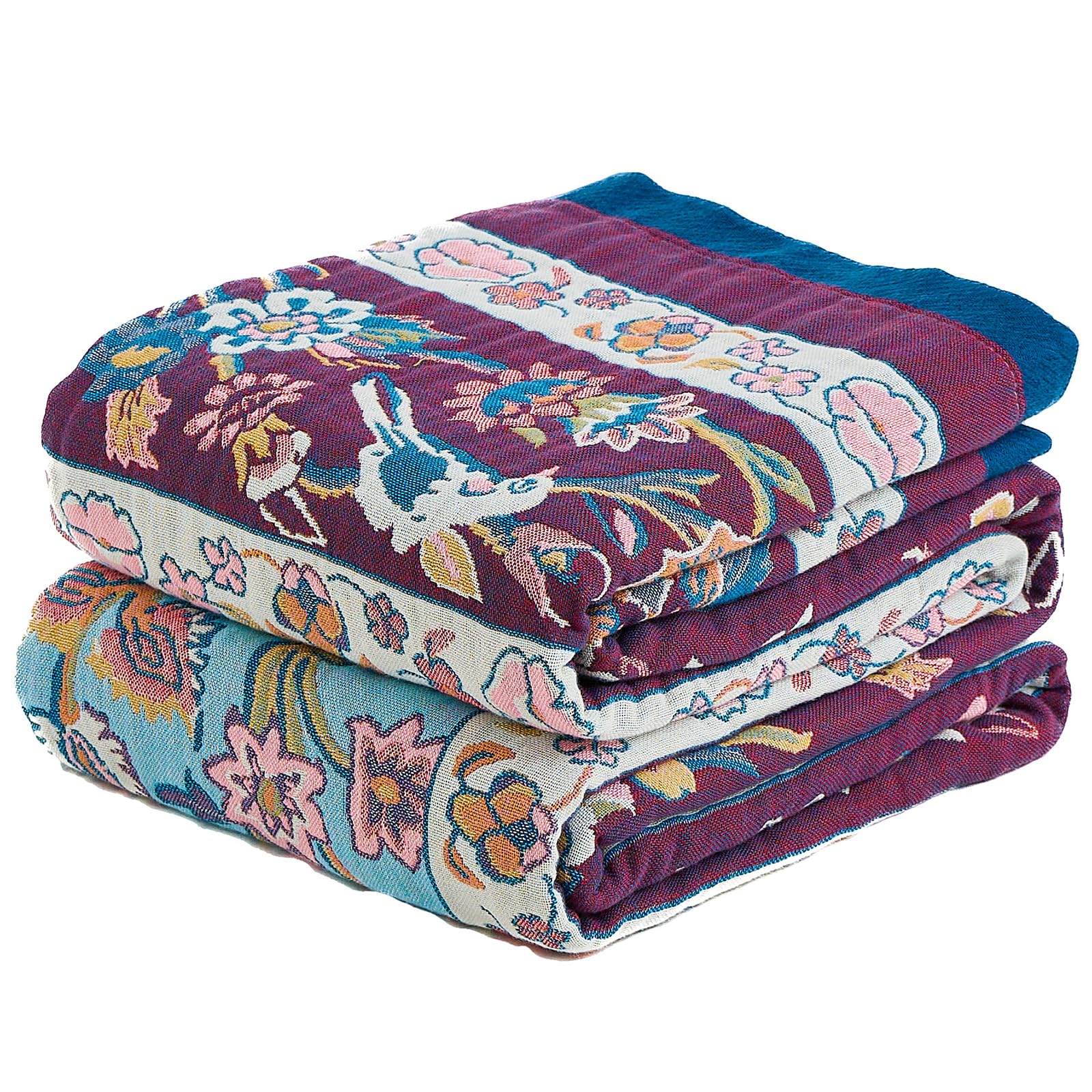 HOORDRY Boho Throw Blanket, 100% Pure Cotton Soft Blanket, Double-sided Floral 4-Layer Gauze Bedspread, Throws for Sofas, Armchair, and Bed Cover, 130x150 CM, Purple — image 1