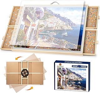 Omebel Jigsaw Puzzle Board, 2-in-1 Tilting & Rotating Wooden Jigsaw Puzzle Table with 4 Drawers, 1500 Pieces Puzzles