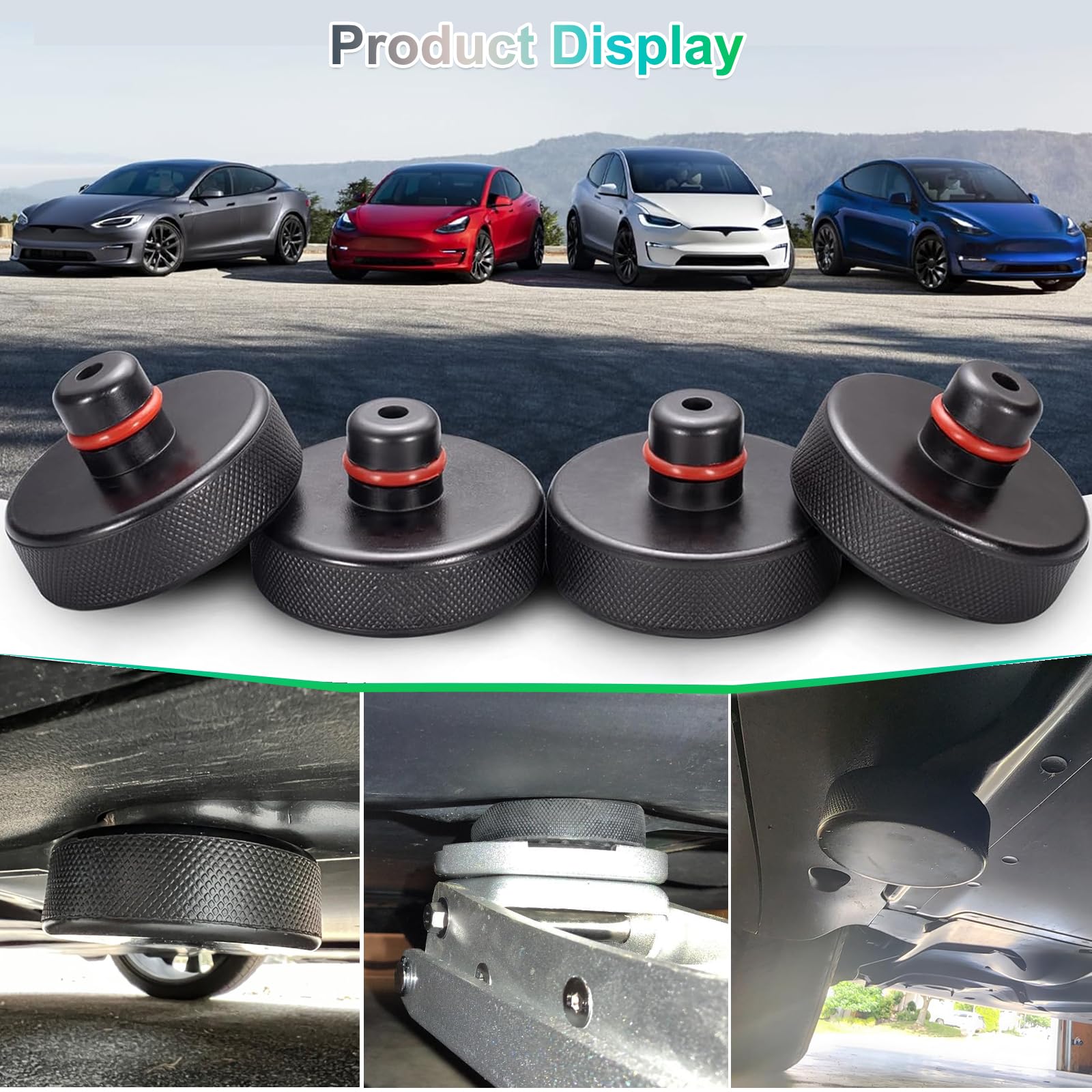 [4 Stk.] GAFAT Wagenheber Gummiauflage für Tesla Model Y Juniper Standard Model 3 Highland S X 2016-2026, Gummi Jack Point Pad Stabilisator-Adapter, Mit Organizer, Zubehör für Wagenheber Kfz (Rot)