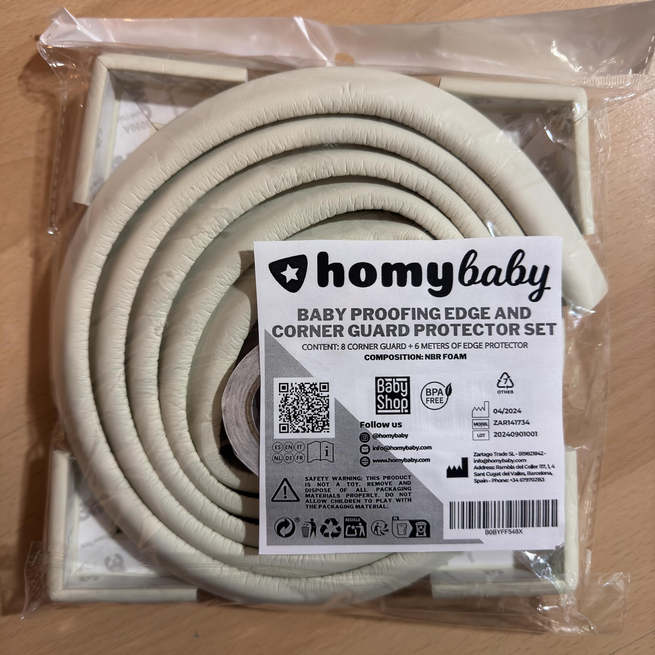 HOMYBABY® 8 Protectores Esquinas Bebes + 6 Metros Bordes Blanco Roto - Esquineras Protectoras - Protege Cubre Esquinas - Protector Bordes Mesa - Cantoneras Esquinas Muebles - Seguridad hogar