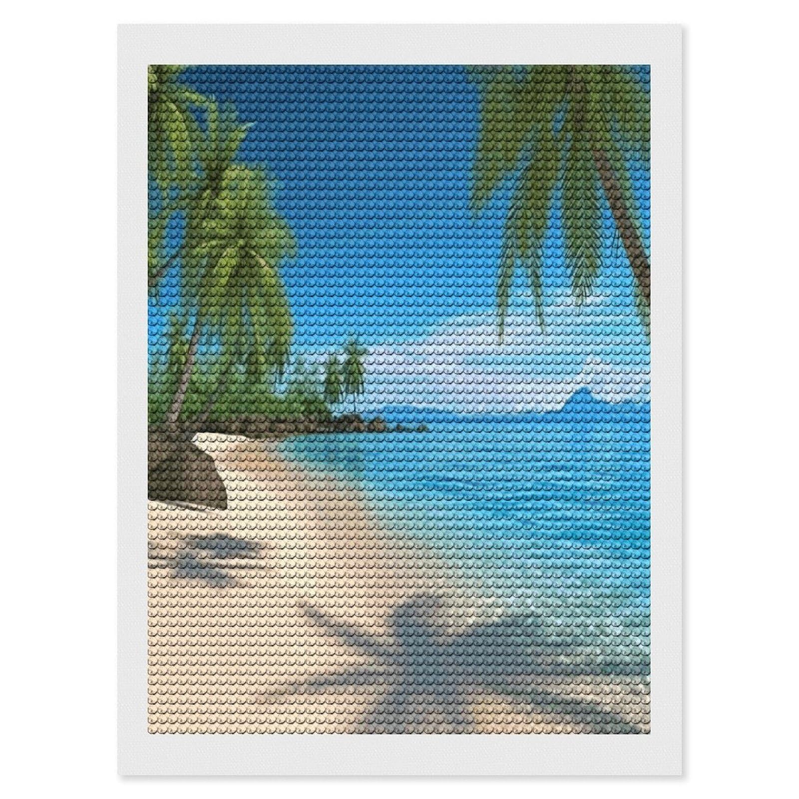 FekiLoot Hawaiian Beach with Palm Trees Paint by Numbers Kit for Adults Beginner DIY Diamond Dots Paintings Round Full Drill Diamond Art Kits Picture Diamond Art Painting Kits for Home Decor 12"x16"