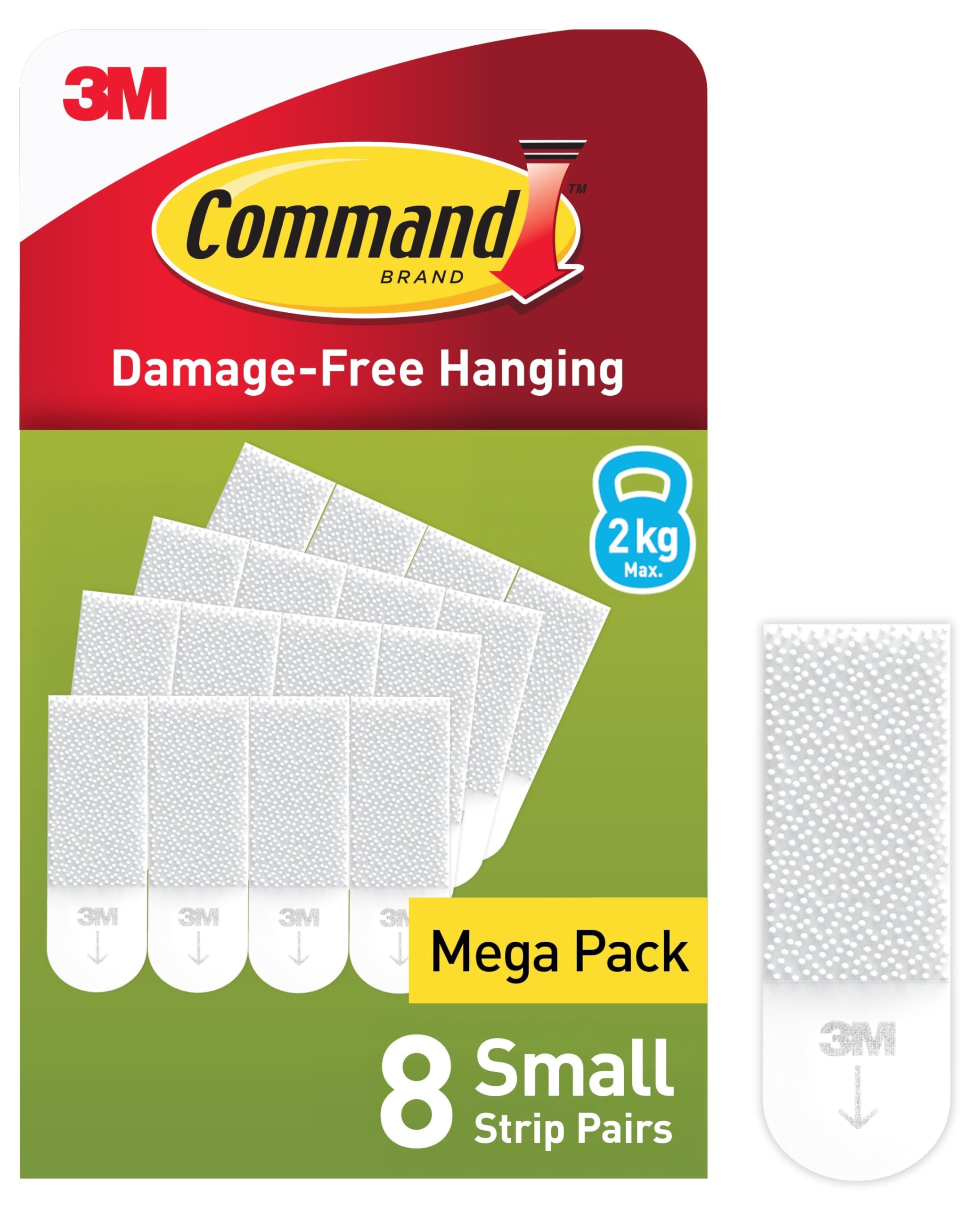 3M Command Picture Hanging Strips Small Holds Up To 1.8Kg Pack Of 8 Pairs White