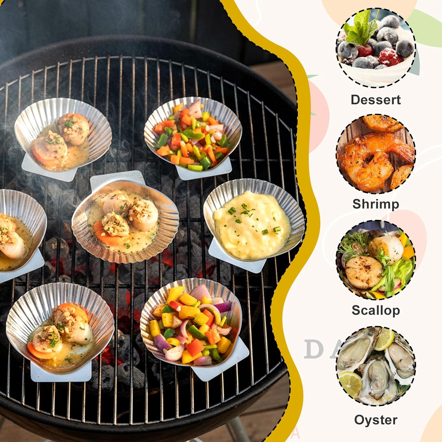30 Pcs Stainless Steel Grillable Shells Reusable Oyster Shells Baking Dishes for Grilling, Broiling, and Serving Seafood Appetizers like Clams, Scallops, and Shrimp, 3.5 Inch Silver Platters