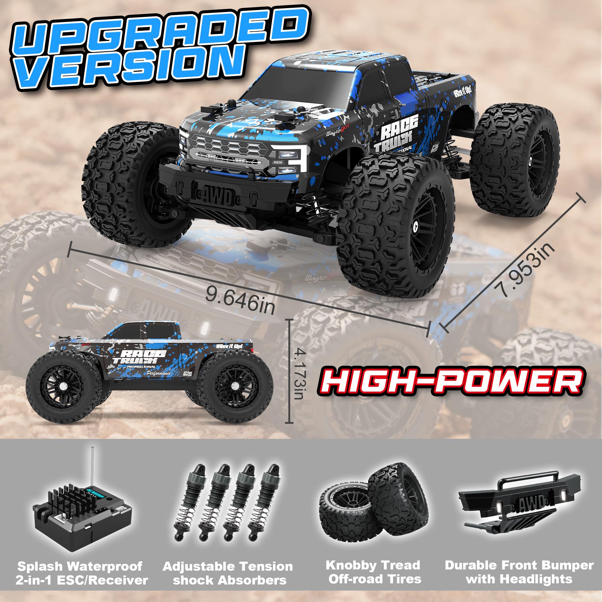 HAIBOXING Voiture télécommandée 18859E, 2,4 GHz 36 km/h Tout-Terrain 4WD RC Auto, RTR 1:18 Monstertruck Tout-Terrain avec 2 Batteries Camion Jouet pour Enfants et Adultes