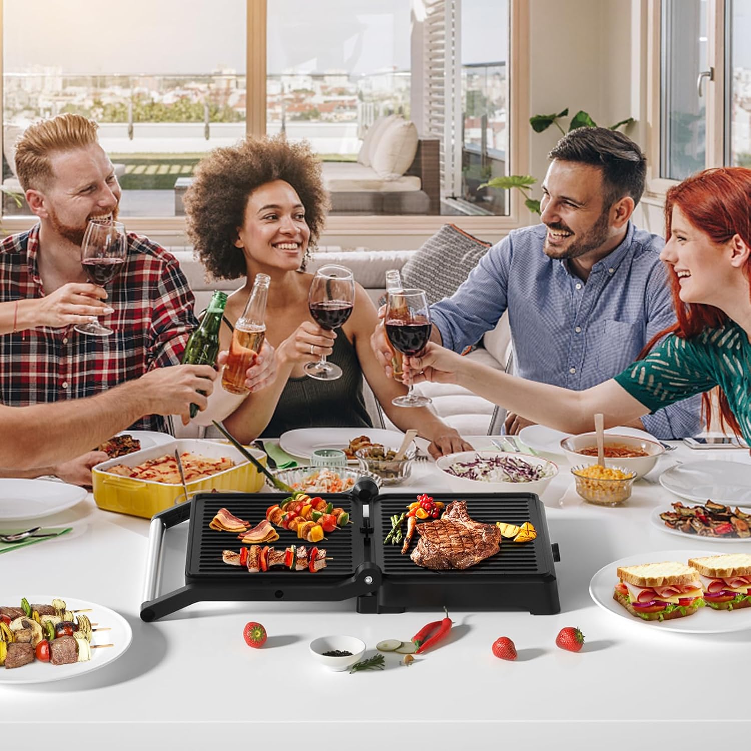 Tiastar Tostapane Piastra 2200W, Griglia Elettrica/Piastra Panini/Sandwich Maker 3-in-1, Piastre antiaderenti, Temperatura regolabile, Apertura 180° Tiastar Tostapane Piastra 2200W, Griglia Elettrica/Piastra Panini/Sandwich Maker 3-in-1, Piastre antiaderenti, Temperatura regolabile, Apertura 180°