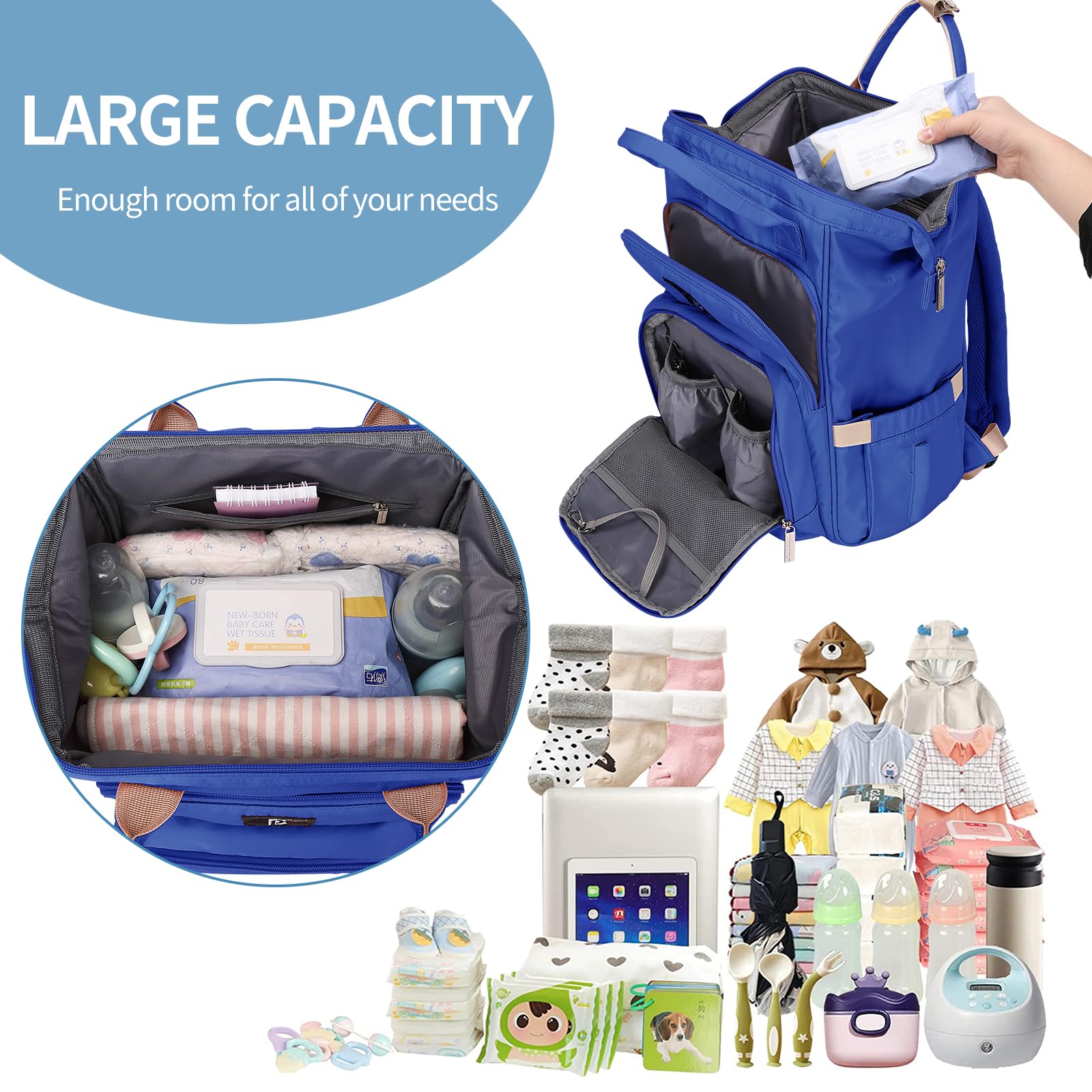 Pomelo Best Zaino Mamma Multifunzione Neonato Fasciatoio Bambino Impermeabile Borsa Stoffa Grande capacità con Materassino fasciatoio, 2 tasche isolanti bottiglia per Viaggiare