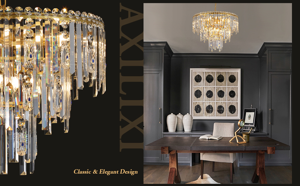 Image of Gold Crystal Chandeliers 24 inch Modern Round Light Fixture for Dining Room