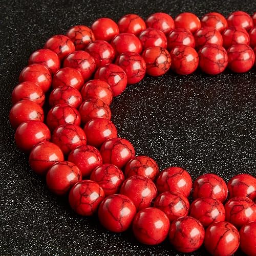 Miniatura 2 de 100 cuentas de turquesa roja de 0.315 pulgadas (0.315 in) cuentas de piedras preciosas naturales redondas sueltas para manualidades y fabricación de