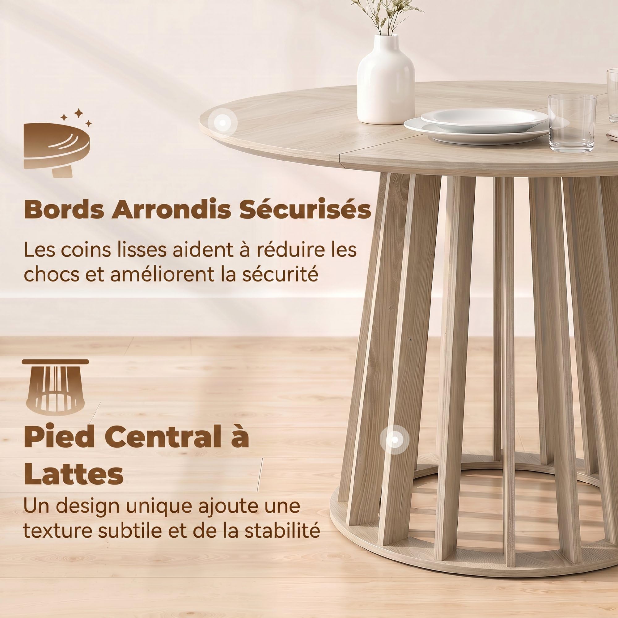 HOMCOM Table à Manger Ronde pour 4 à 6 Personnes Ø 120 x 75 cm Bois Naturel