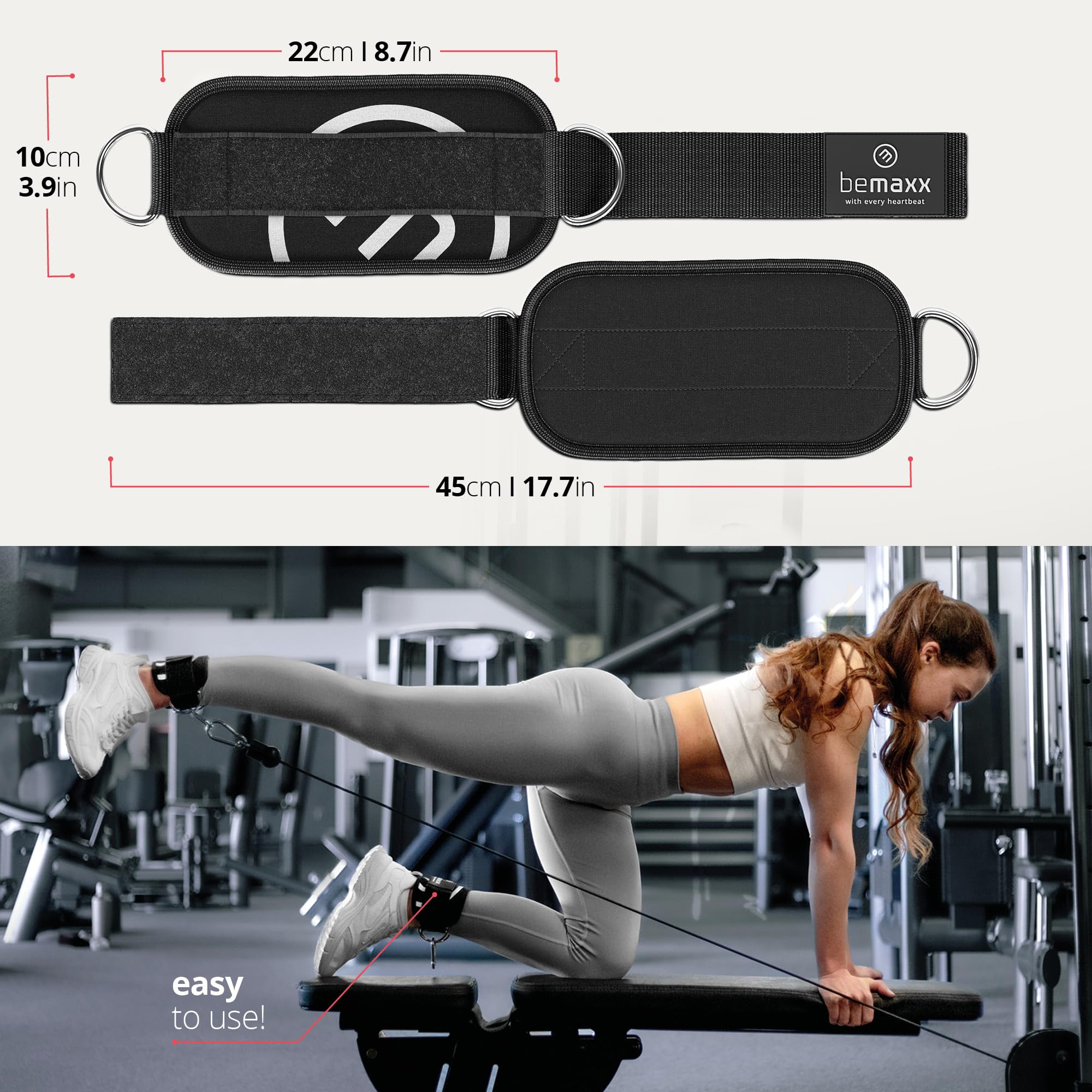 Ankle Straps Set For Cable Machine + Workout Guide - Padded Foot Cuffs With Carabiner For Leg & Glute Exercises