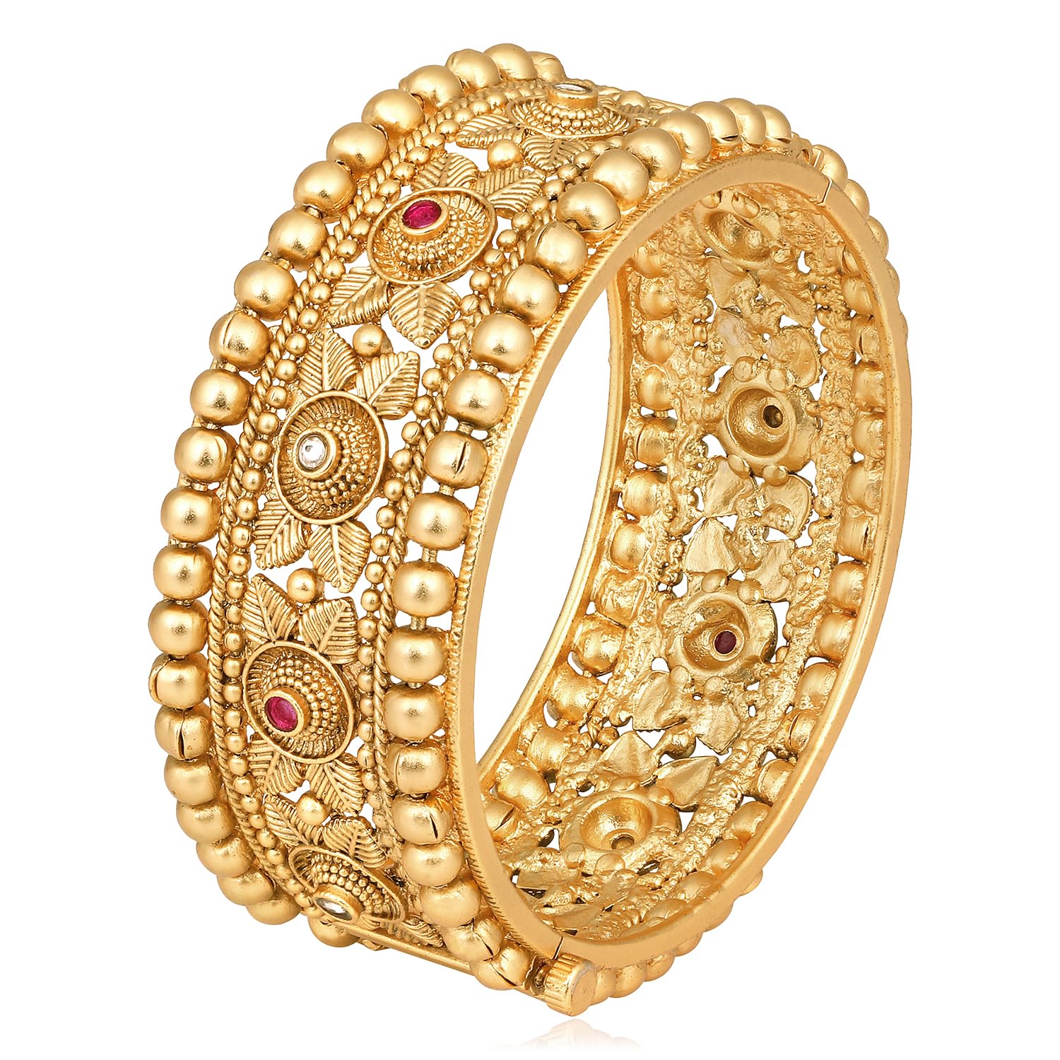 Peora Ethnic Gold Plated Synthetic Stone Studded Thick Single Piece Openable Kada Bangle Traditional Jewellery for Women (Size - 2.4 inch) (B0D1QF23BM) Amazon Price History, Amazon Price Tracker