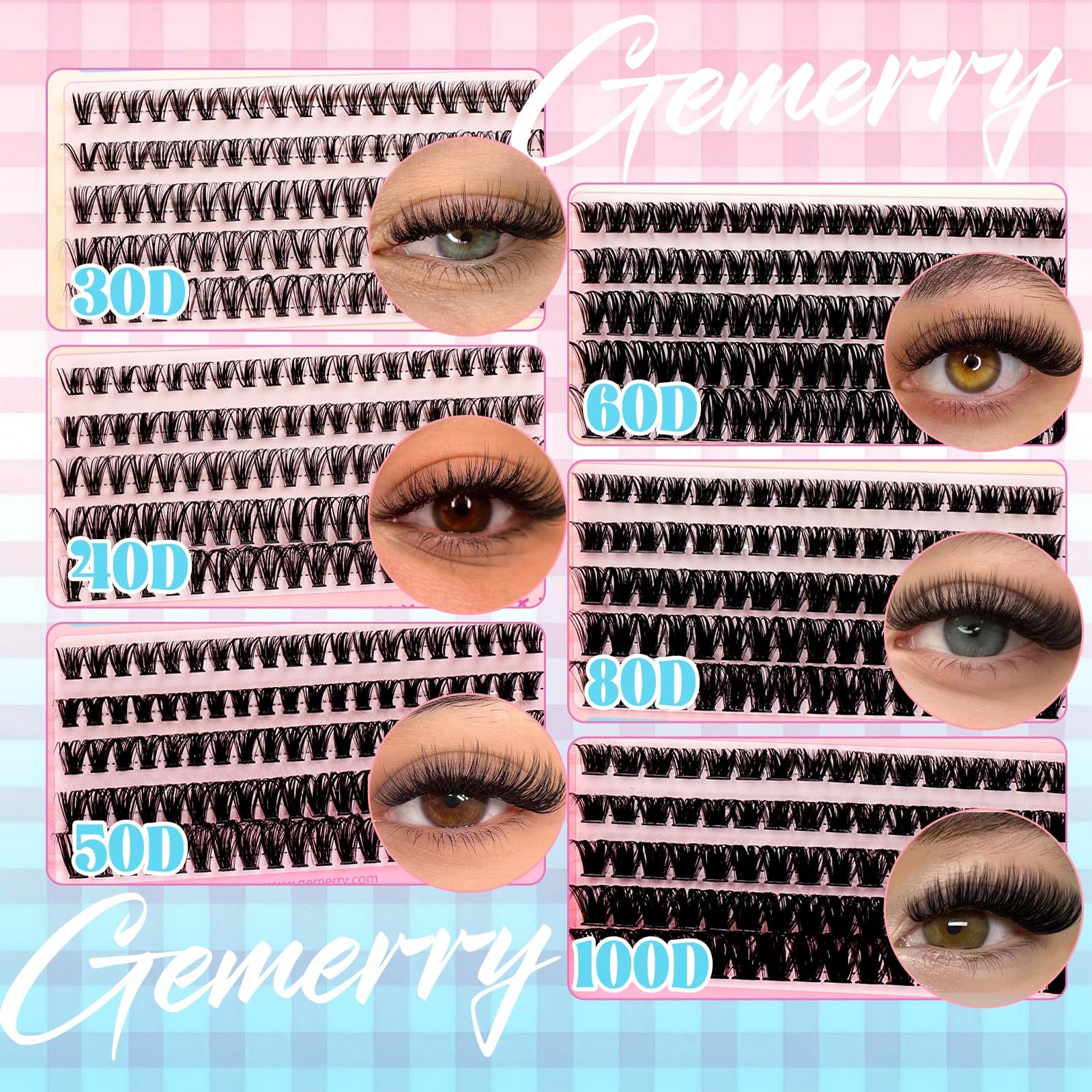 GEMERRY 3x 600PCS Ciglia Finte Ciuffetti Kit 30D-100D Extension Ciglia | 3x Cluster Lashes Kit con Bond and Seal Pinzette DIY Lash Extension a Casa per i Principianti Adatto a Una Varietà di Stili