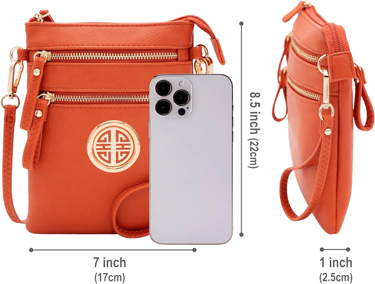 Solene Small Multi Zipper Pockets Crossbody Bag with Detachable Wristlet - Image 7