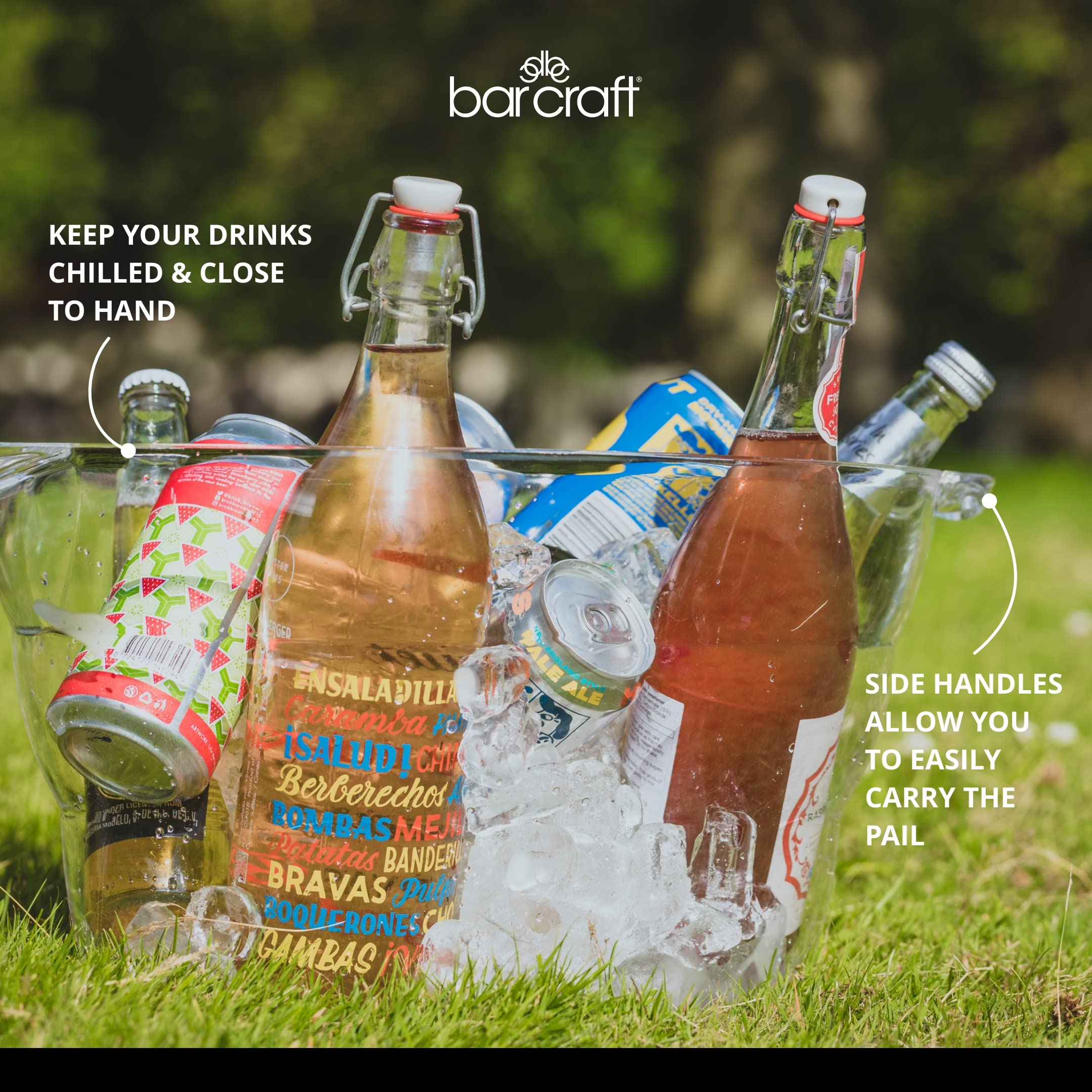 BarCraft Seau À Boissons / Glacière Ovale En Acrylique Transparent, Pour La Bière, Les Boissons Et Le Vin, 10 Litres