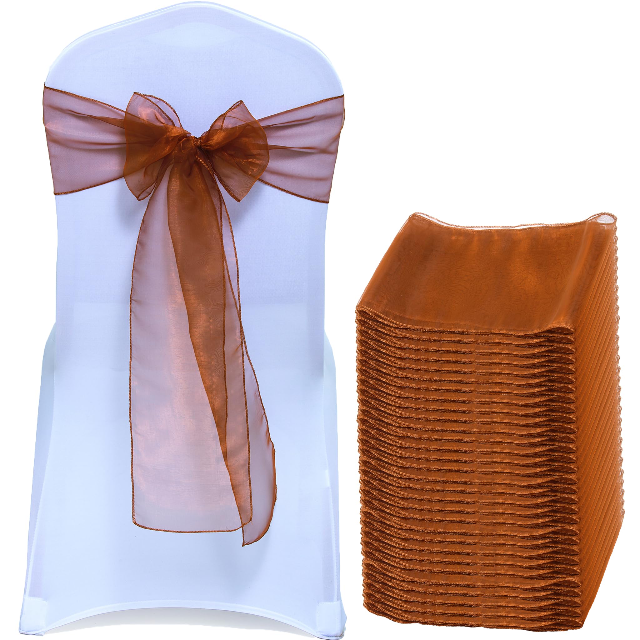 EDecor Pack of 25 Organza Chair Sashes for Wedding & Party Decorations – Reusable Sheer Chair Bows Tie Back for Banquet Chairs, Bridal Shower, Birthday, Reception Event Styling Décor - Bronze — image 1