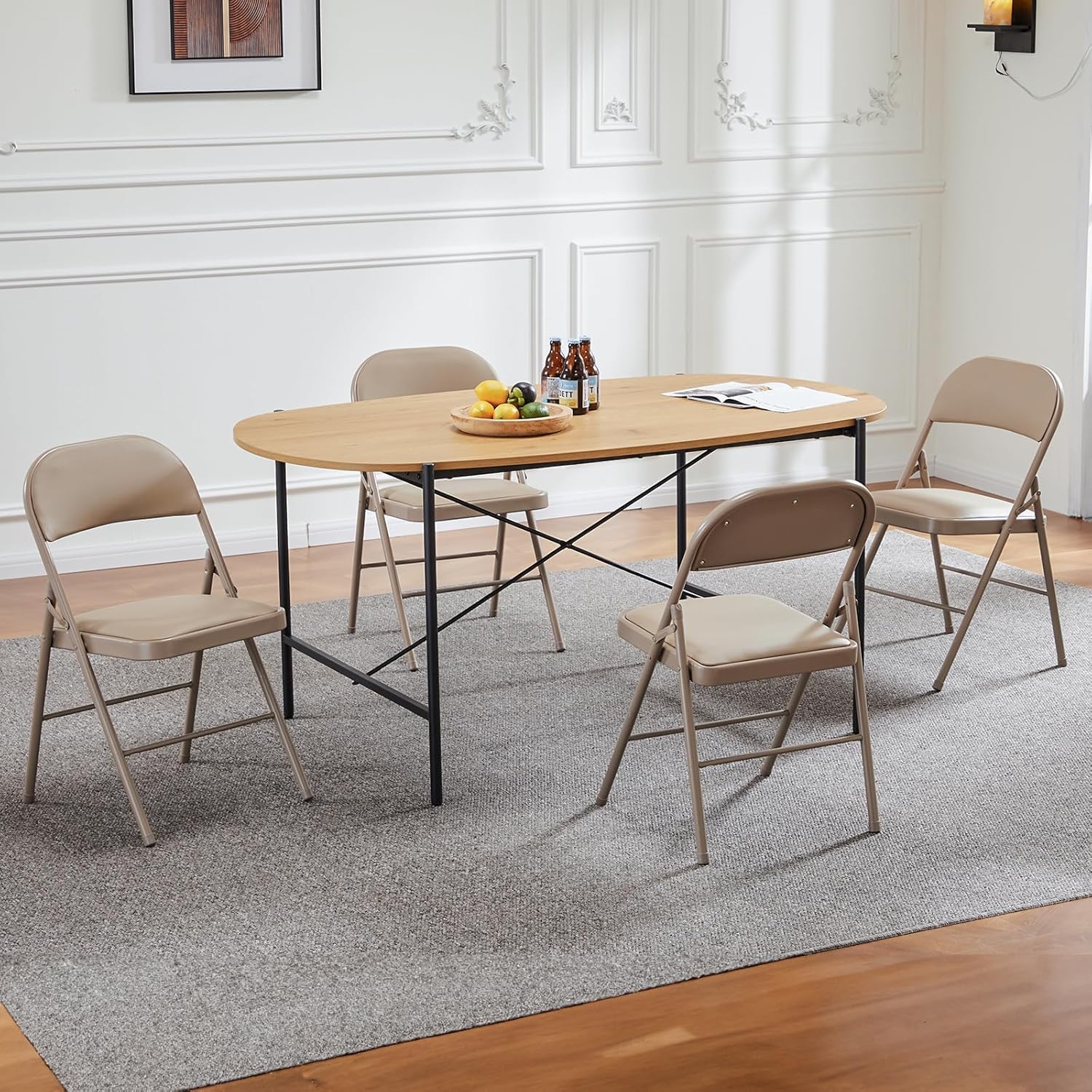 Set di 4 Sedie Pieghevoli, Imbottite, Portata Fino a 160 kg, Comodo ed Stabili Sedia Pieghevole per Giardino, Esterno, Campeggio, Balcone Interni, Ufficio, Feste, Cachi