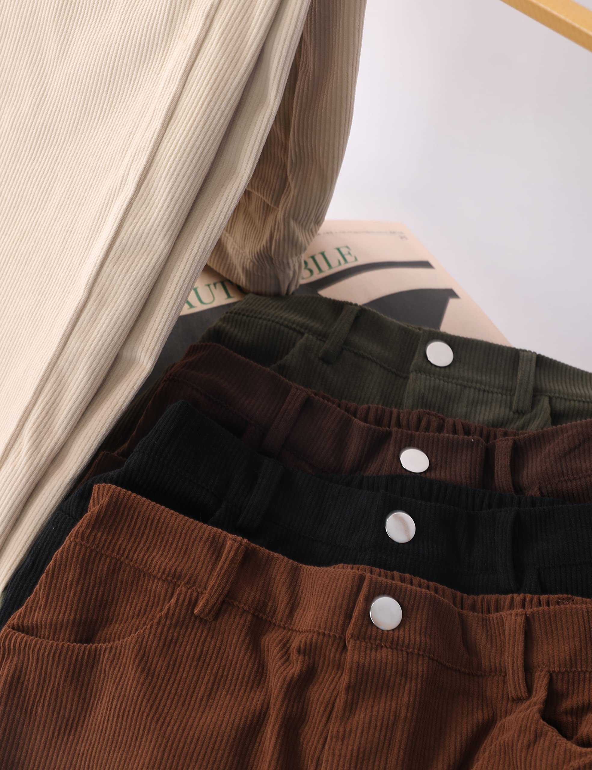 SCUSTY Women's Vintage Corduroy High Elastic Waist Wide Leg Pocketed Pants Trouser