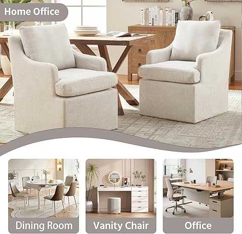 Miniatura 9 de VKNOW Upholstered Dining Chairs Set of 2, Modern Kitchen Chairs Dinner Chairs with 4 Casters, Linen Armchair for Bedroom Reading Room Living Room,