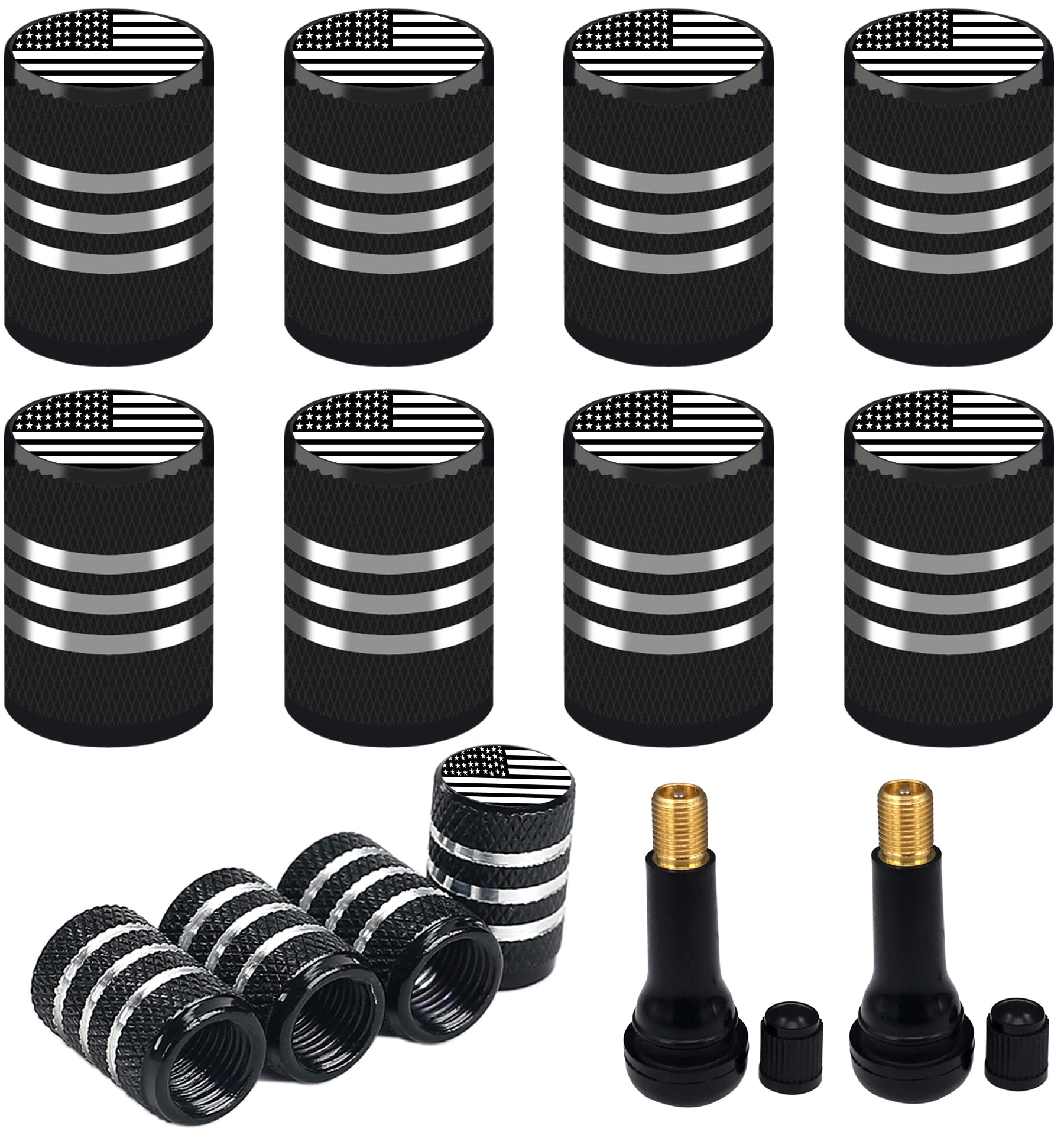 Tire Valve Stem Cap - ?8 Pack? Tire Air Cap Metal with American Flag and ?2 Pack? TR413 Tire Valve Stems for Car Truck Motorcycle Bike (American Flag)