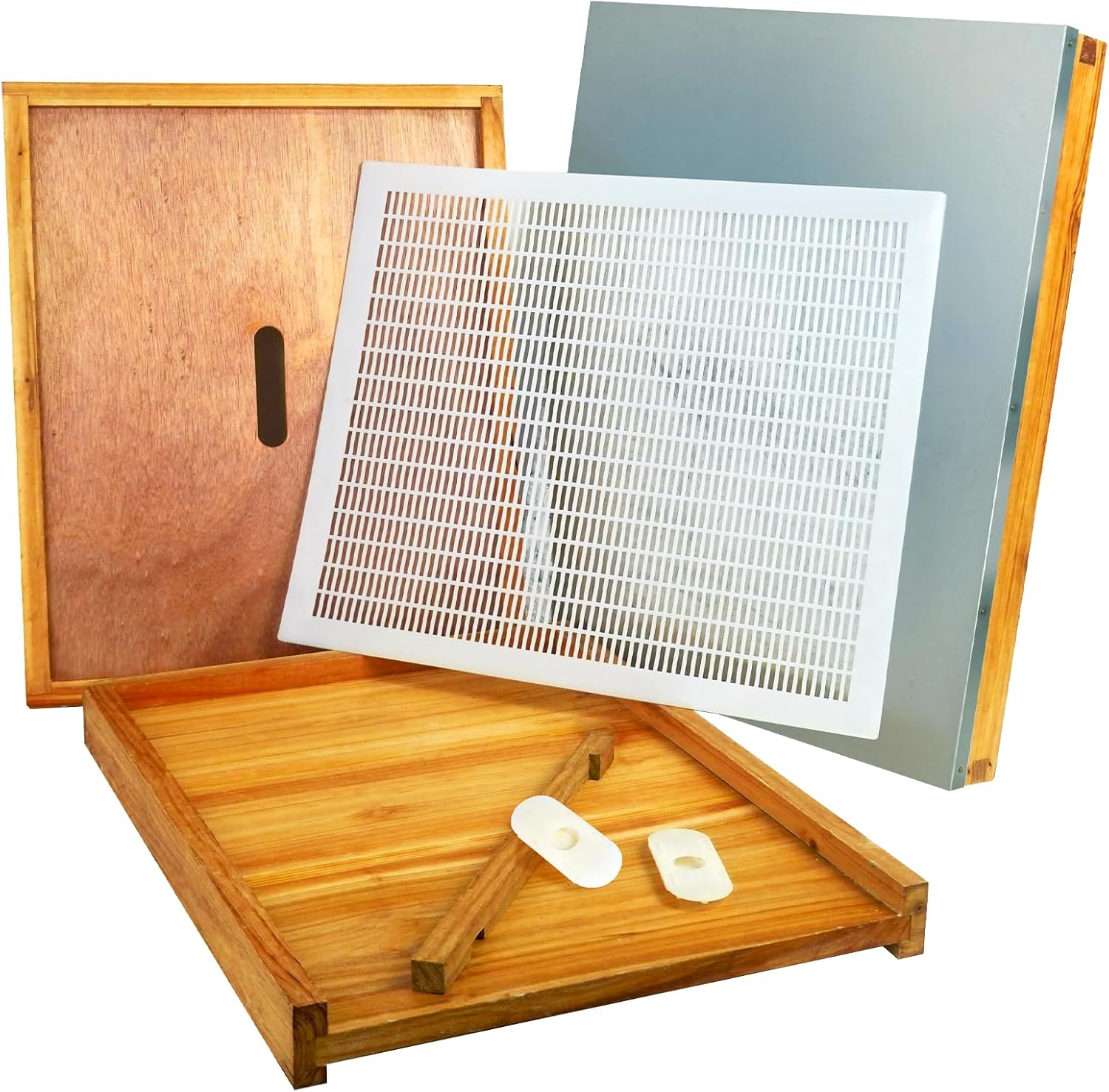 1 Set 10 Frame Langstroth Beehive Parts Kit, 100% Beeswax for Beekeeping Equipment (Telescoping Top Cover, Inner Cover, Bee Escape, Plastic Queen Excluder, Solid Bottom Board)