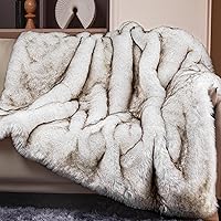TOUCHAT 1000GSM Faux Fur Throw Blanket Super Thick Warm Cozy Reversible Mink 50x60 White/Brown for Couch Bed Sofa